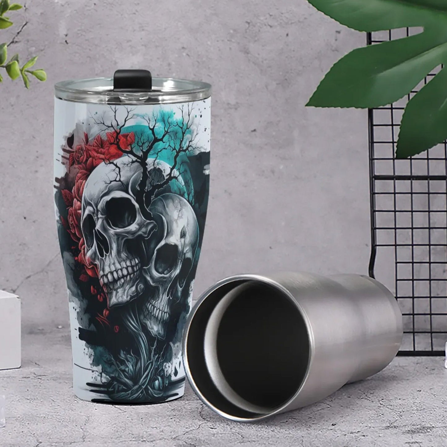 Punisher skull travel mug, grim reaper cup, skull beer mug, christmas skull travel mug, flower skull cup, halloween coffee mug tumbler cup