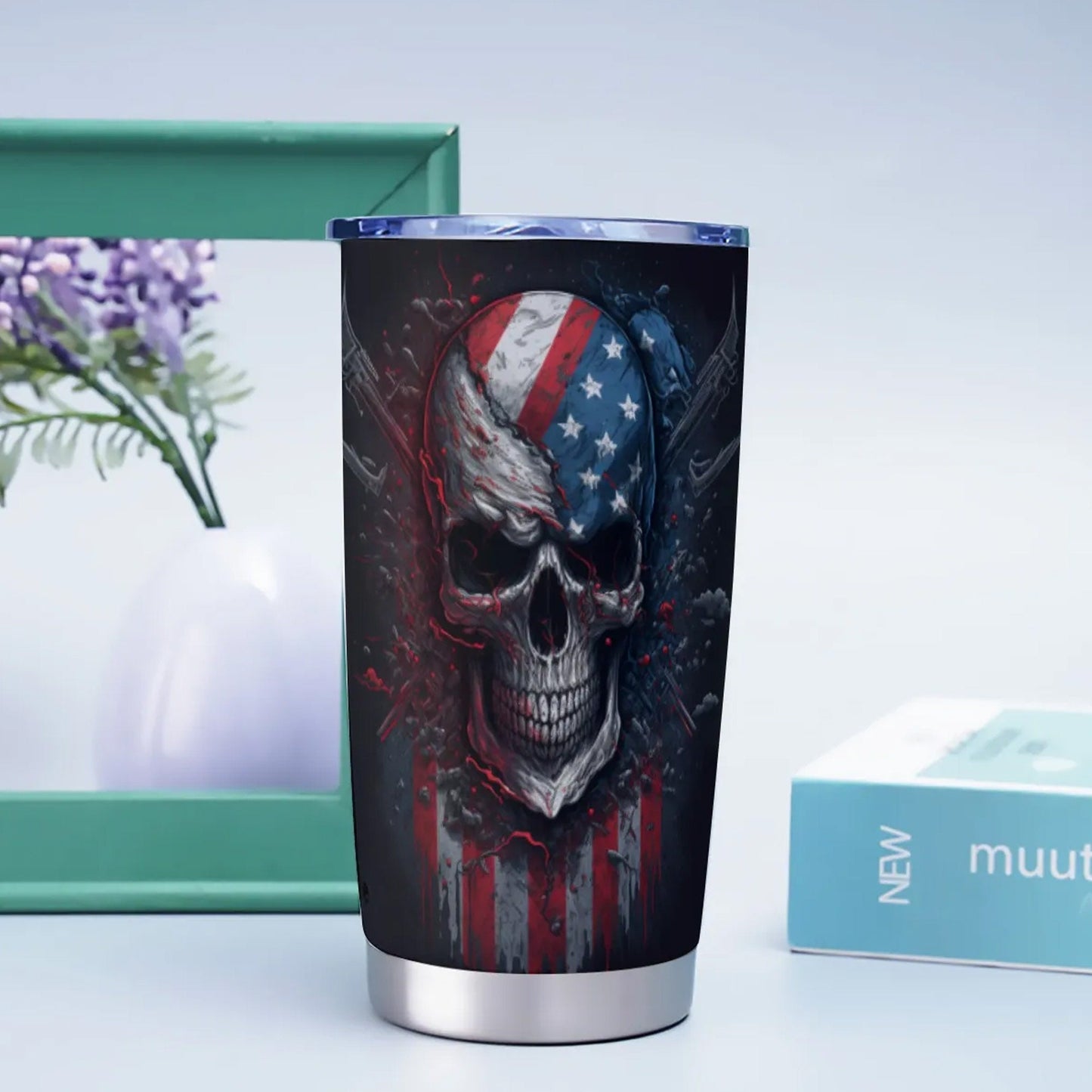 Christmas skull tumbler cup mug, flower skull mug, punisher skull cup, flame skull mug, rose skull mug biker skull beer mug floral skull cup