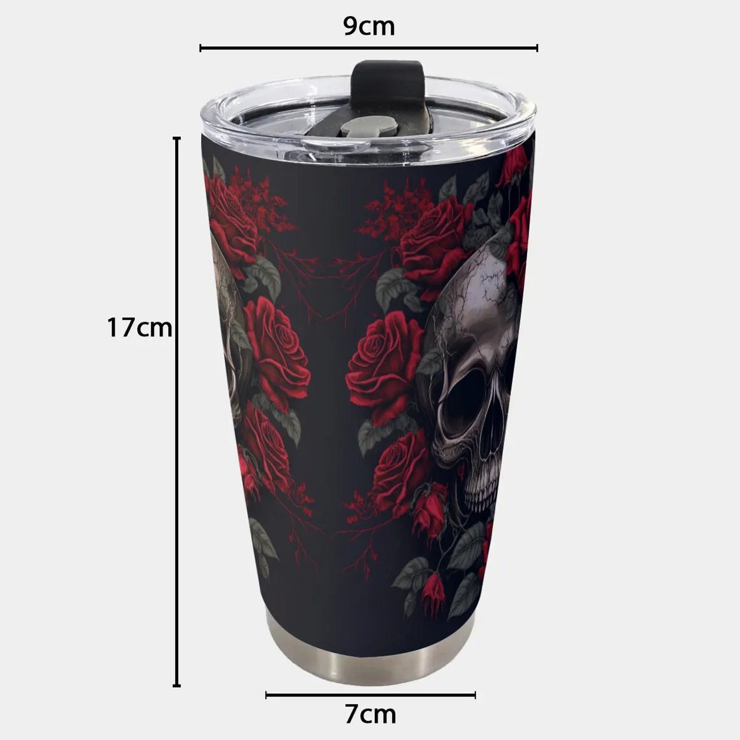 Rose skull tumbler cup mug, flower skull tumblr, horror tumbler, christmas skull coffee mug, gothic skull tumblr, biker skull cup, flame cup