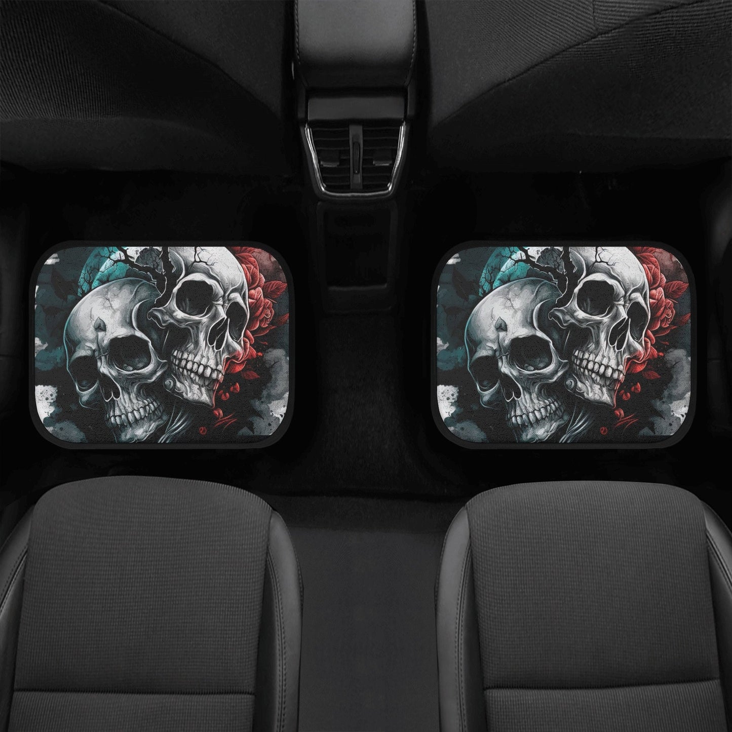 Rose skull mat for car, flame skull mat for vehicles grim reaper seat cover for car christmas skull slip-on seat covers, flame skull car mat