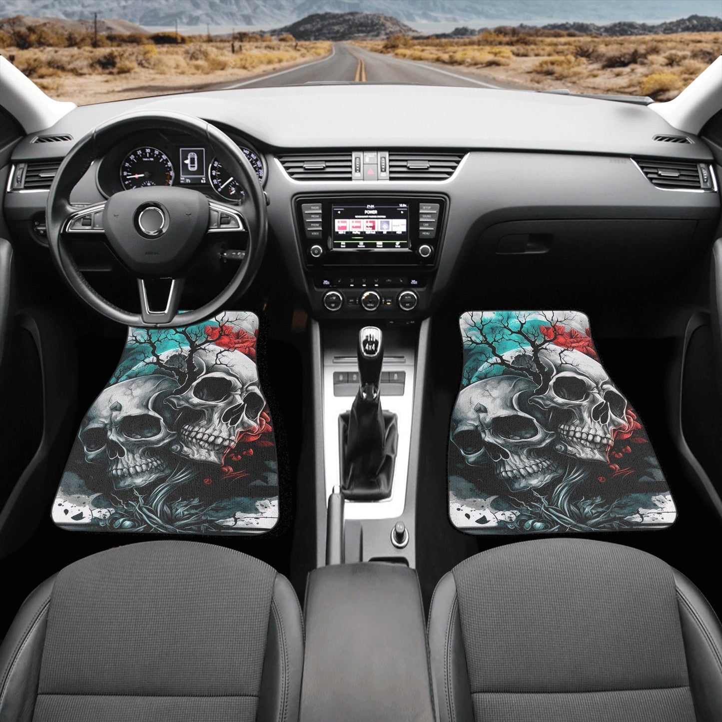 Rose skull mat for car, flame skull mat for vehicles grim reaper seat cover for car christmas skull slip-on seat covers, flame skull car mat