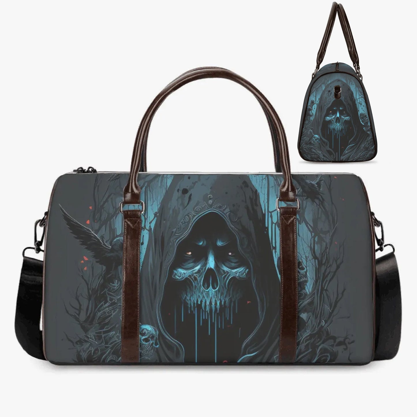 Reaper skull Overnight Bag, skull in fire Vacation Holidays Travel Bag, goth monogrammed bag, halloween Carry on Weekender Overnight Bags