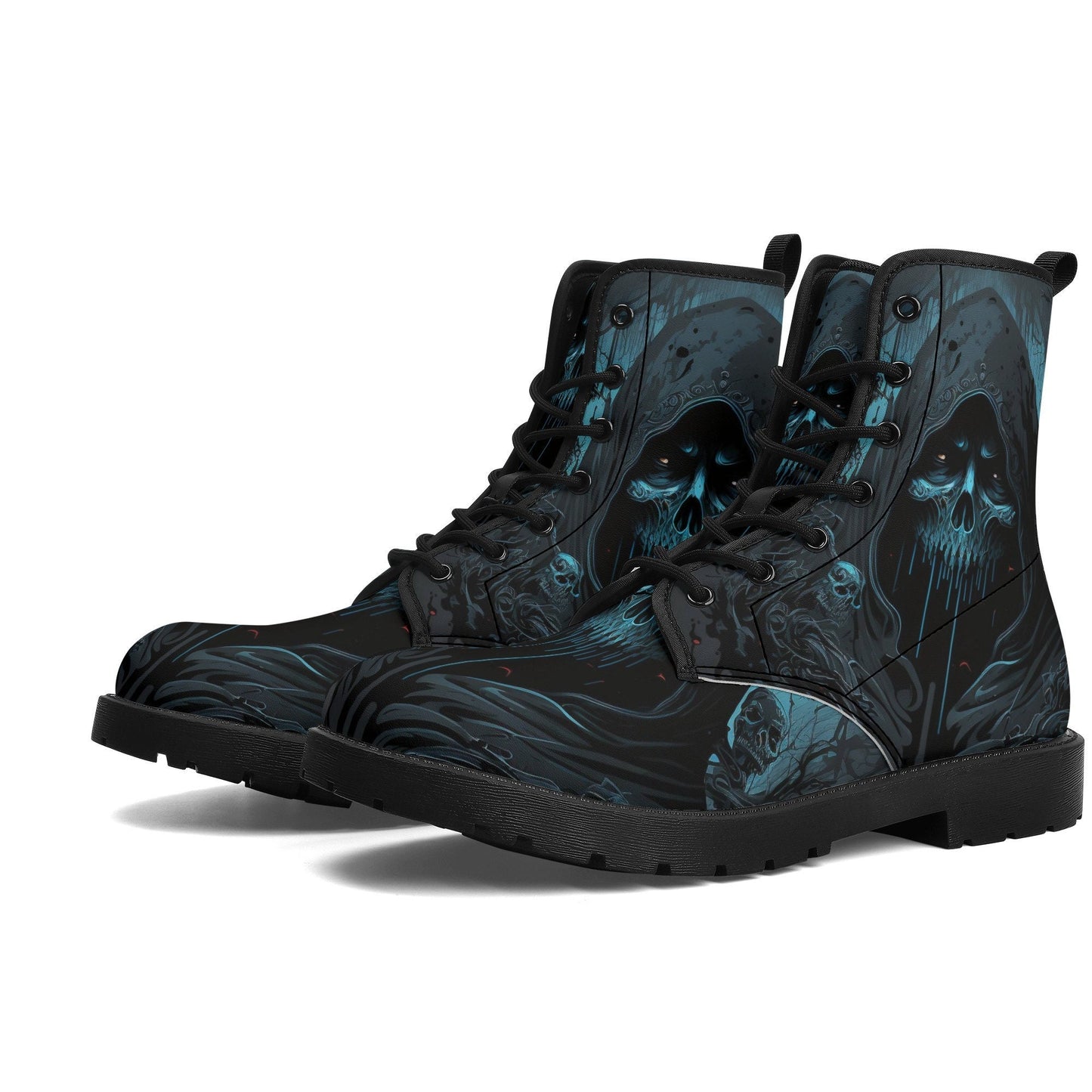 Gothic skull men women shoes, flame skull boots for men women, flame skull waterproof Lace Up Anti-Slip platform nooties, reaper skull boots
