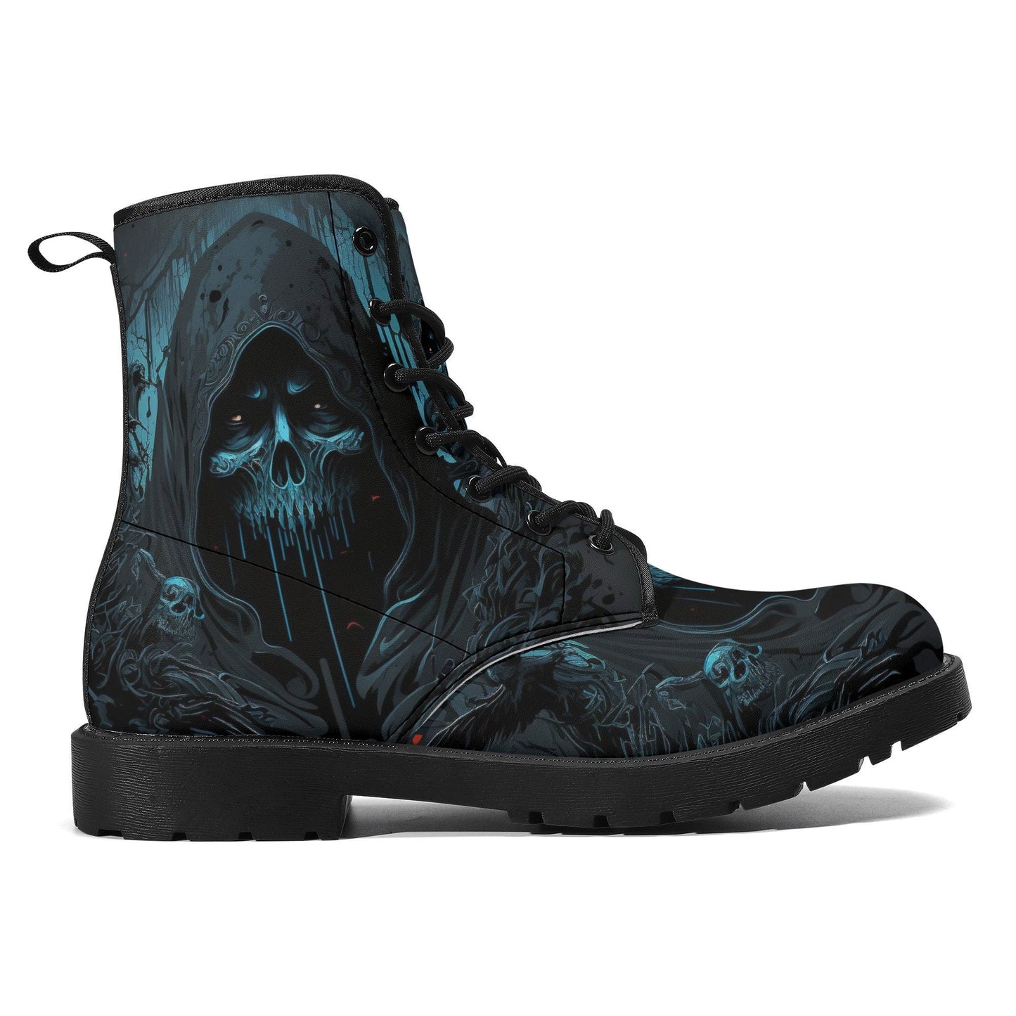 Gothic skull men women shoes, flame skull boots for men women, flame skull waterproof Lace Up Anti-Slip platform nooties, reaper skull boots