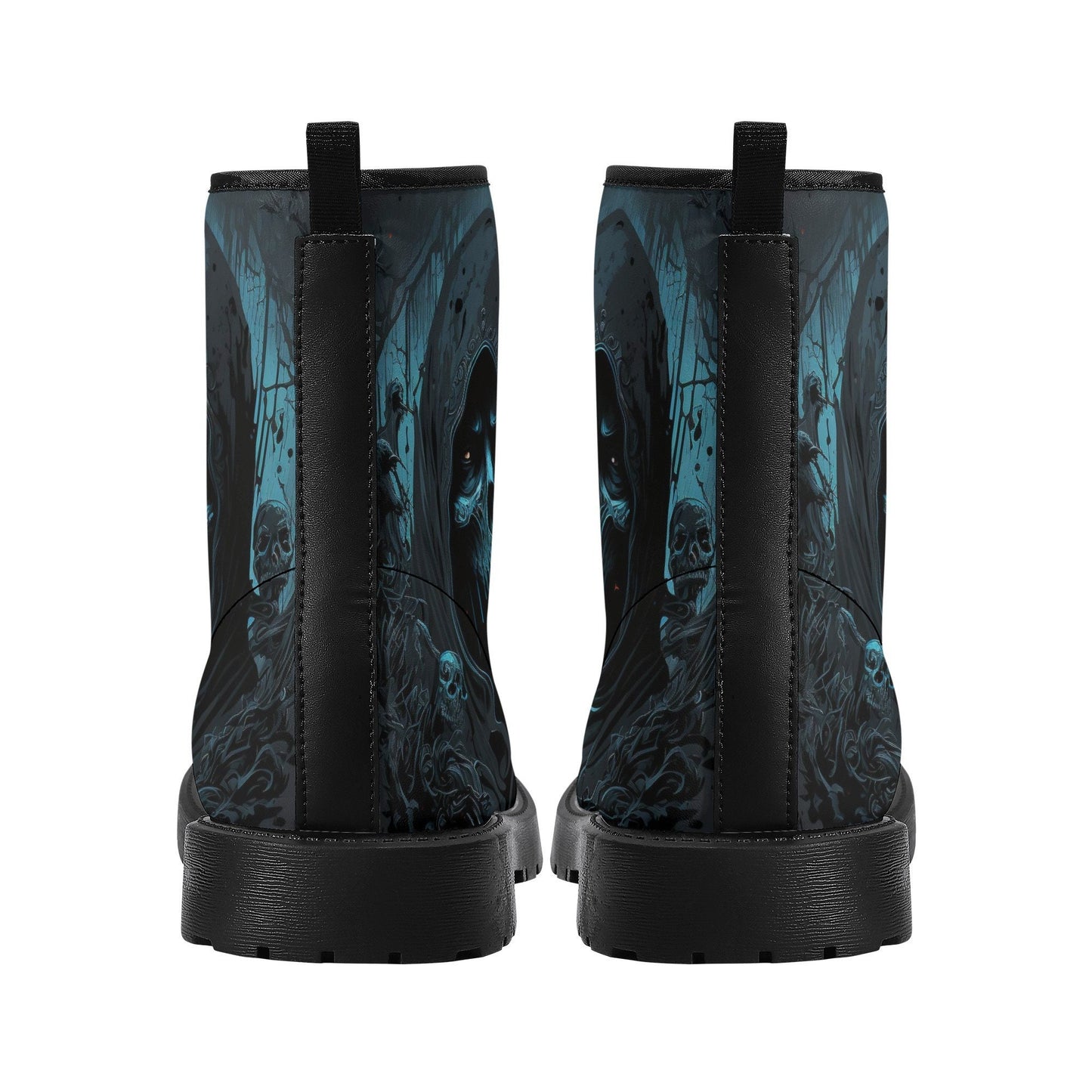 Gothic skull men women shoes, flame skull boots for men women, flame skull waterproof Lace Up Anti-Slip platform nooties, reaper skull boots