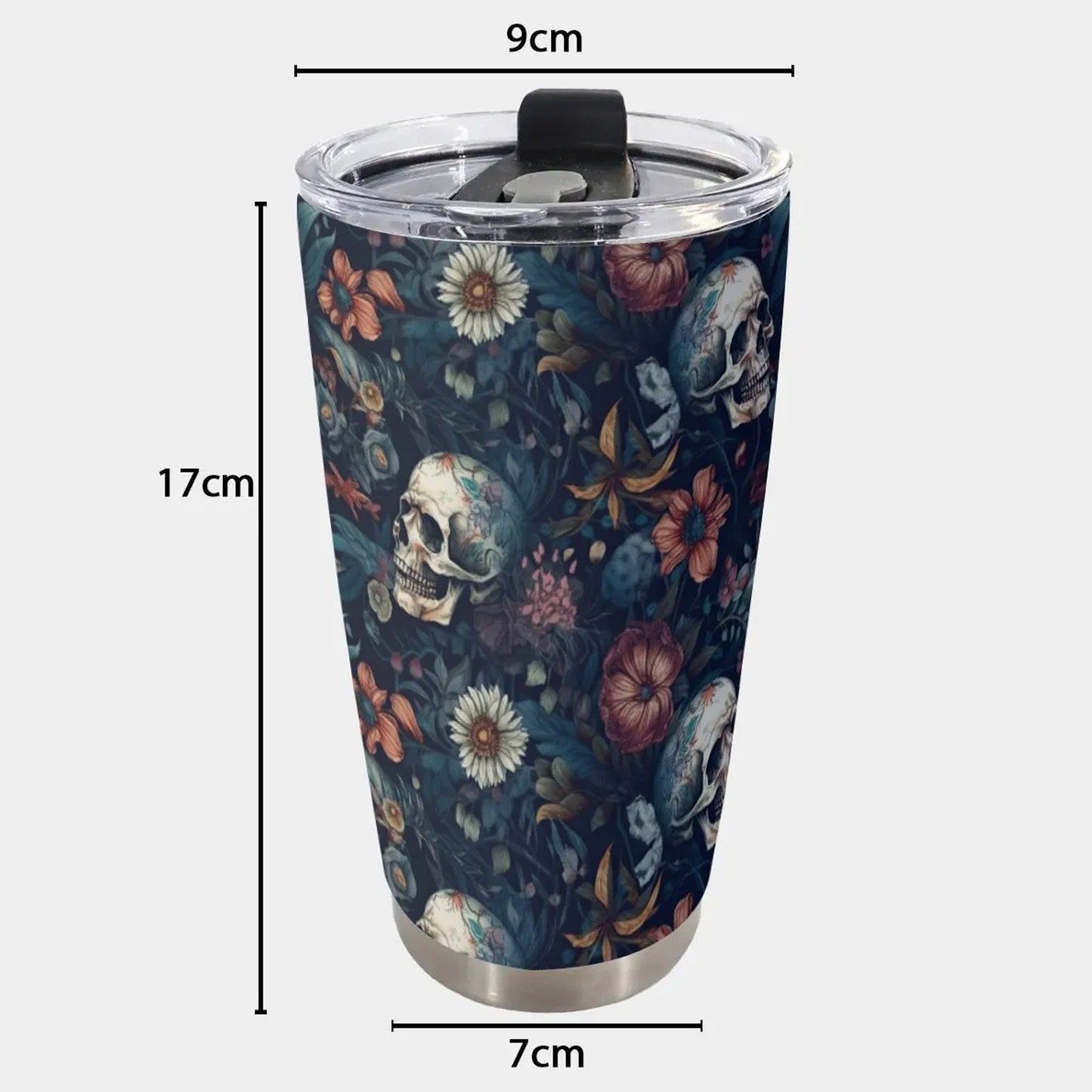 Death skull jumbo Mug, halloween tumbler, horror freezer Mug, skull coffee mug, death skull mug floral skull beer mug rose skull freezer cup