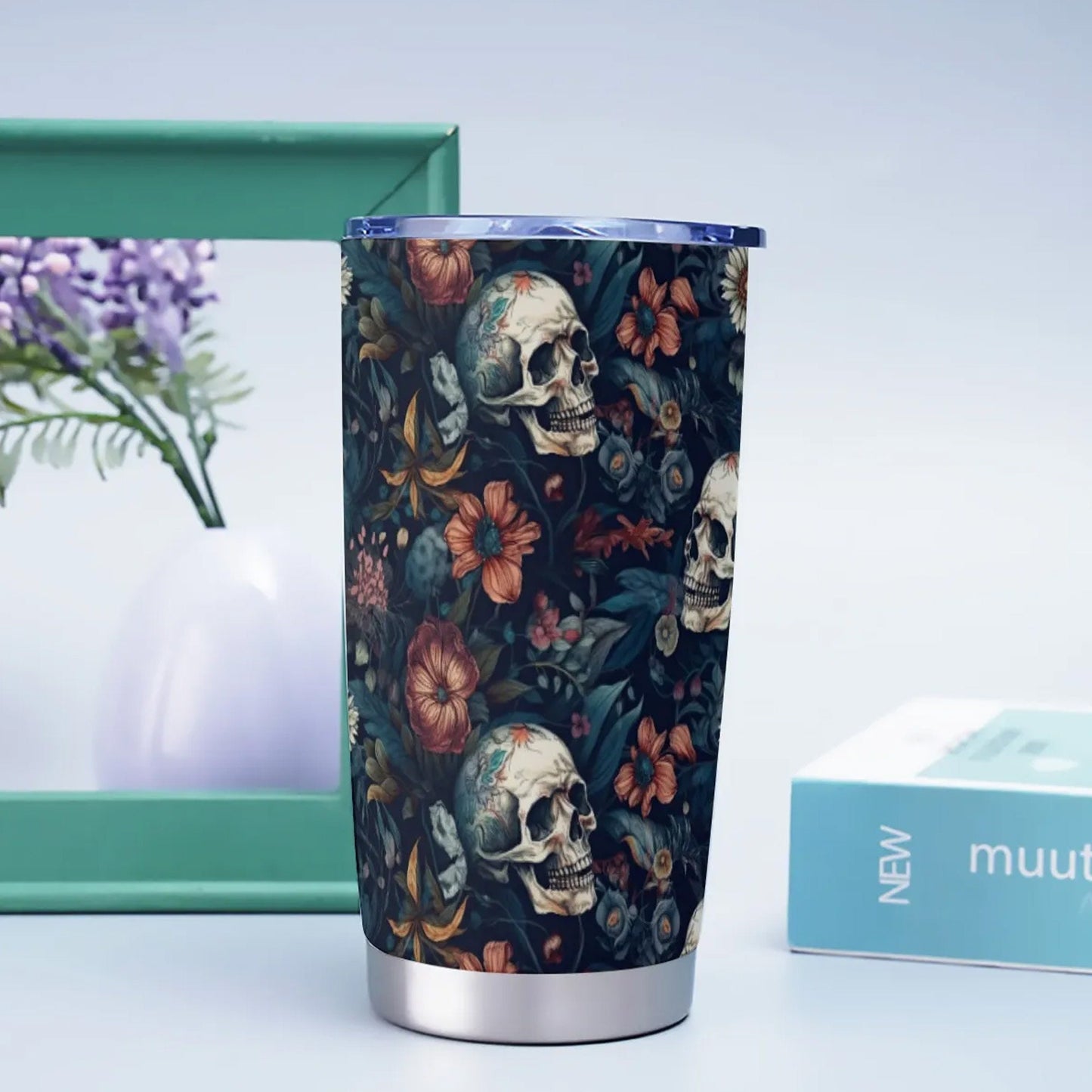 Death skull jumbo Mug, halloween tumbler, horror freezer Mug, skull coffee mug, death skull mug floral skull beer mug rose skull freezer cup