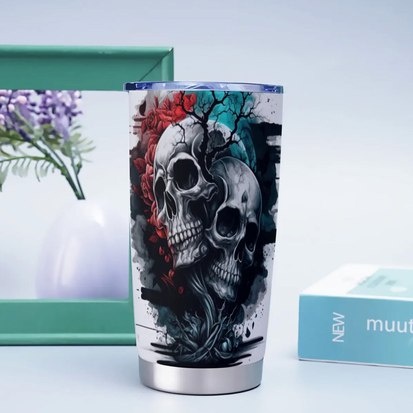 Punisher skull travel mug, grim reaper cup, skull beer mug, christmas skull travel mug, flower skull cup, halloween coffee mug tumbler cup