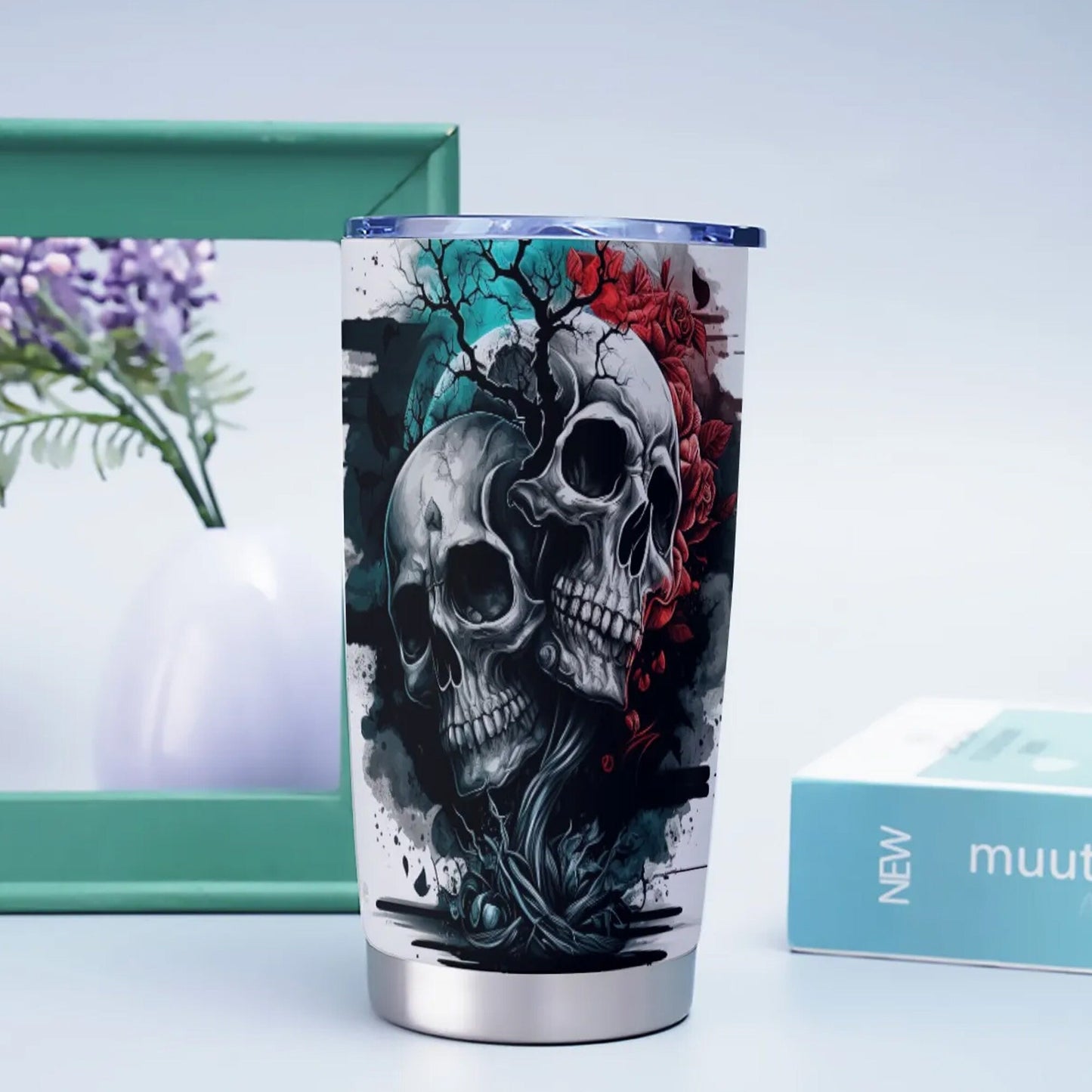 Punisher skull travel mug, grim reaper cup, skull beer mug, christmas skull travel mug, flower skull cup, halloween coffee mug tumbler cup