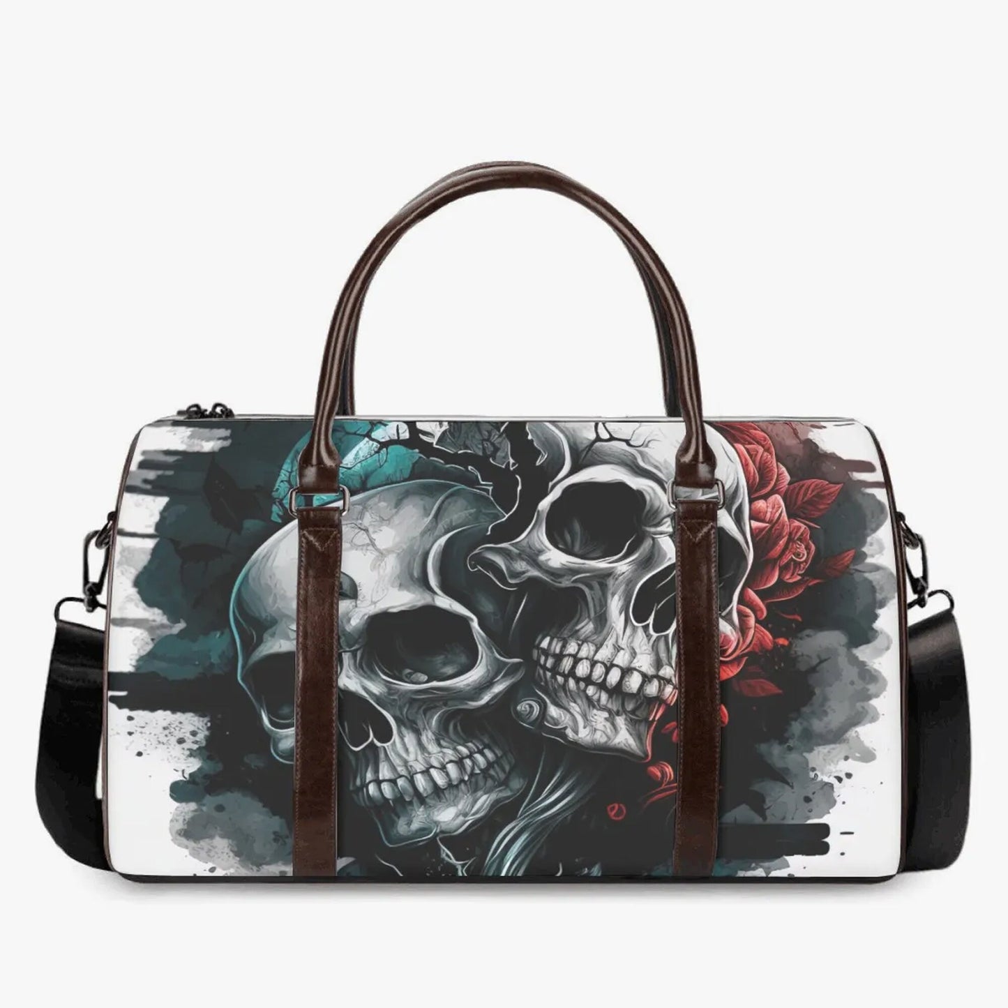 Gothic skull Carry on Weekender Overnight Bag, punisher skull monogrammed bag, floral skull Carry On Bag, punisher skull shoulder travel bag