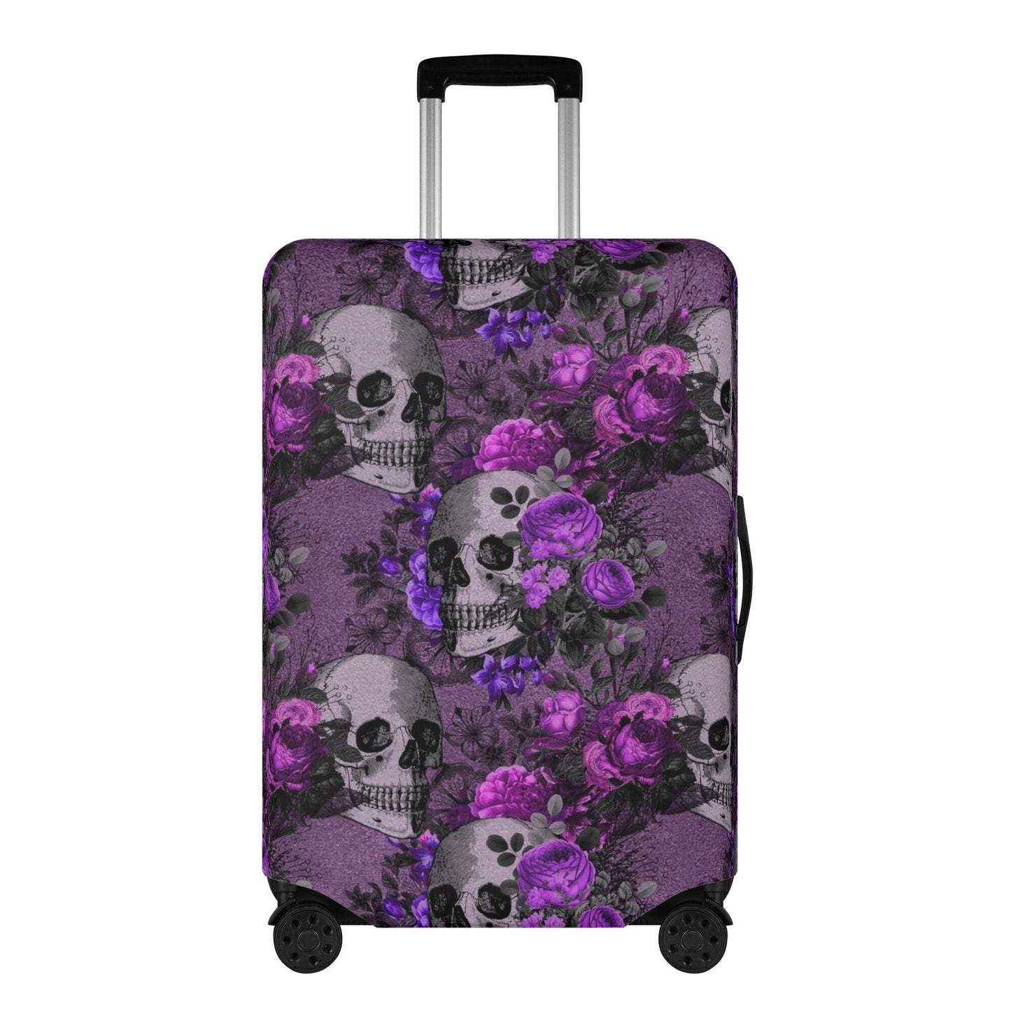 Flower skull suitcase tag, goth travel bag cover, flaming skull suitcase tag, floral skull luggage, rose skull suitcase protector covers
