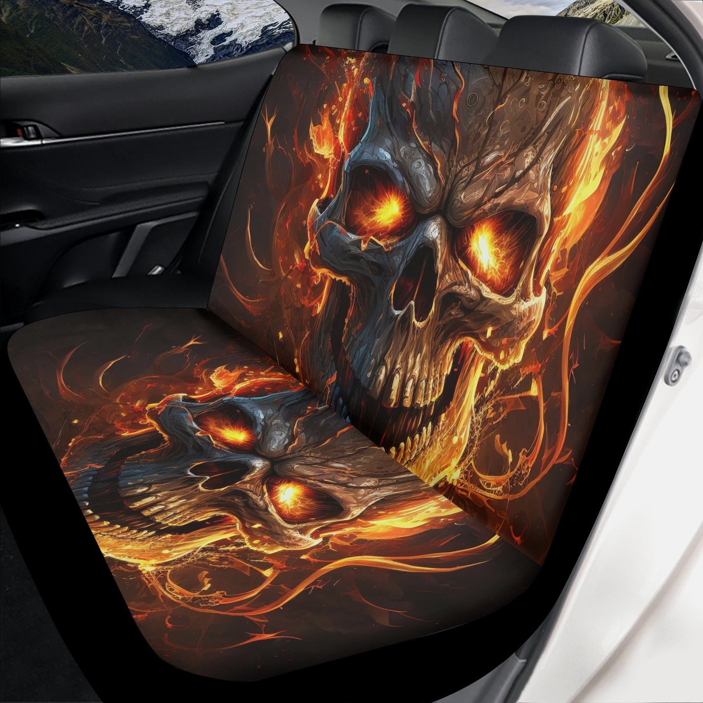 Flaming skull mat for vehicles, floral skull seat cover for truck, skeleton car mat, floral skull car mat flooring, floral skull mat for veh