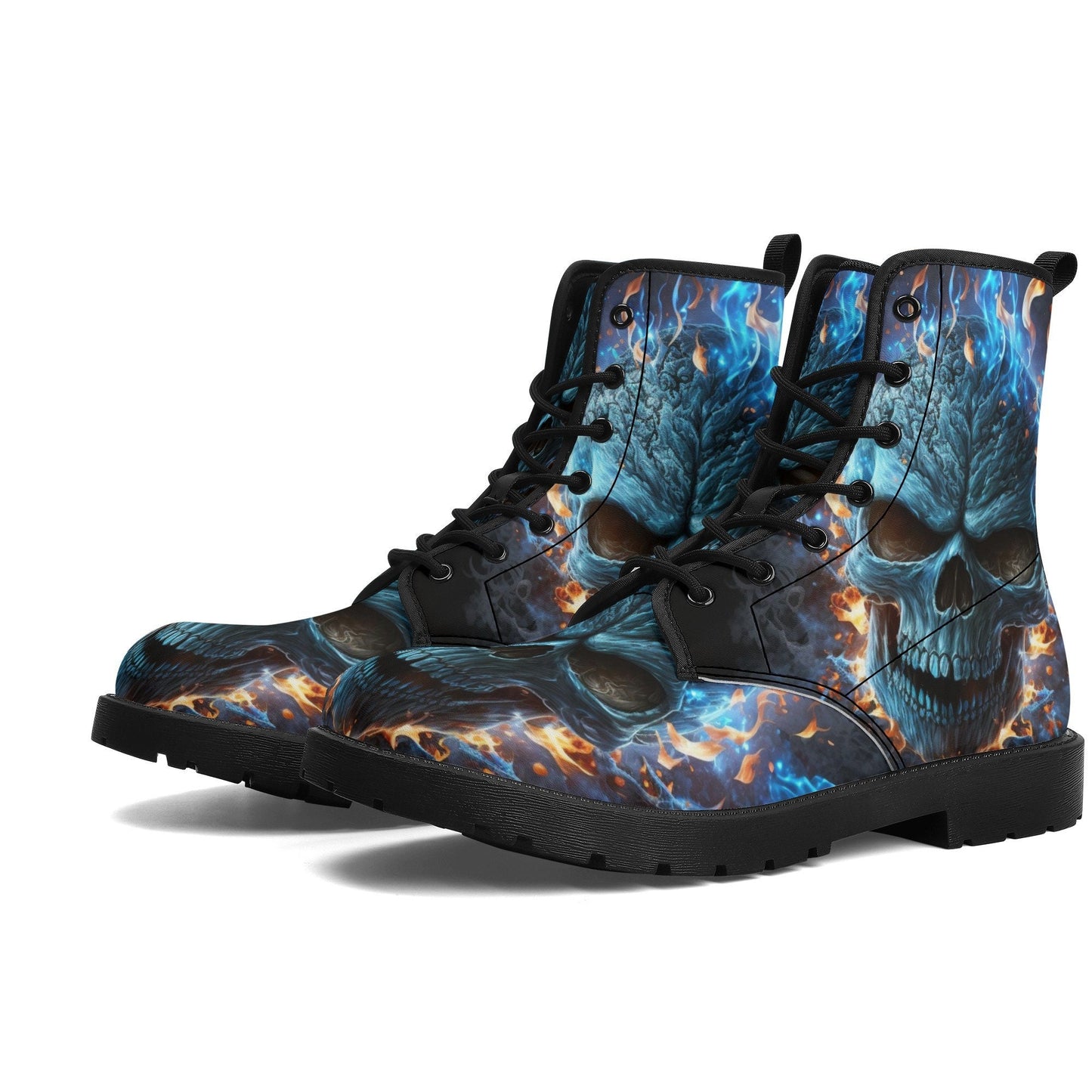 Flaming skull men women boots, Punisher horror gothic skull boots, Halloween skull boots Skeleton skull grim reaper leather rose skull boots