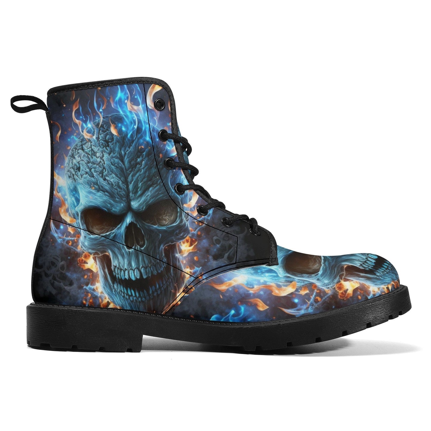 Flaming skull men women boots, Punisher horror gothic skull boots, Halloween skull boots Skeleton skull grim reaper leather rose skull boots