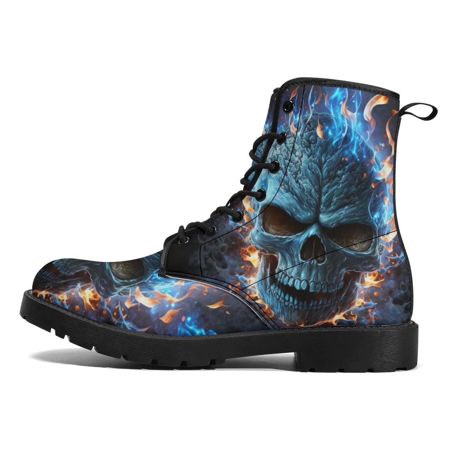 Flaming skull men women boots, Punisher horror gothic skull boots, Halloween skull boots Skeleton skull grim reaper leather rose skull boots