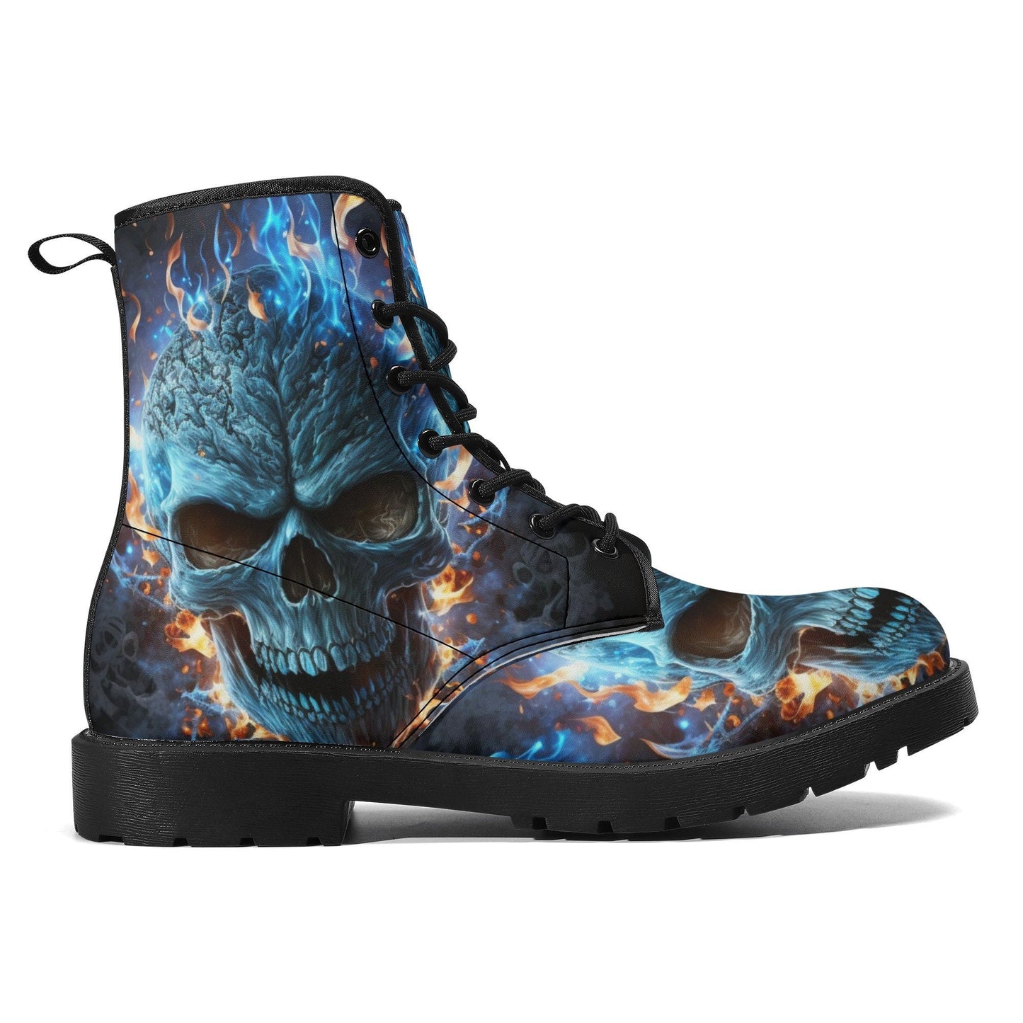 Flaming skull men women boots, Punisher horror gothic skull boots, Halloween skull boots Skeleton skull grim reaper leather rose skull boots