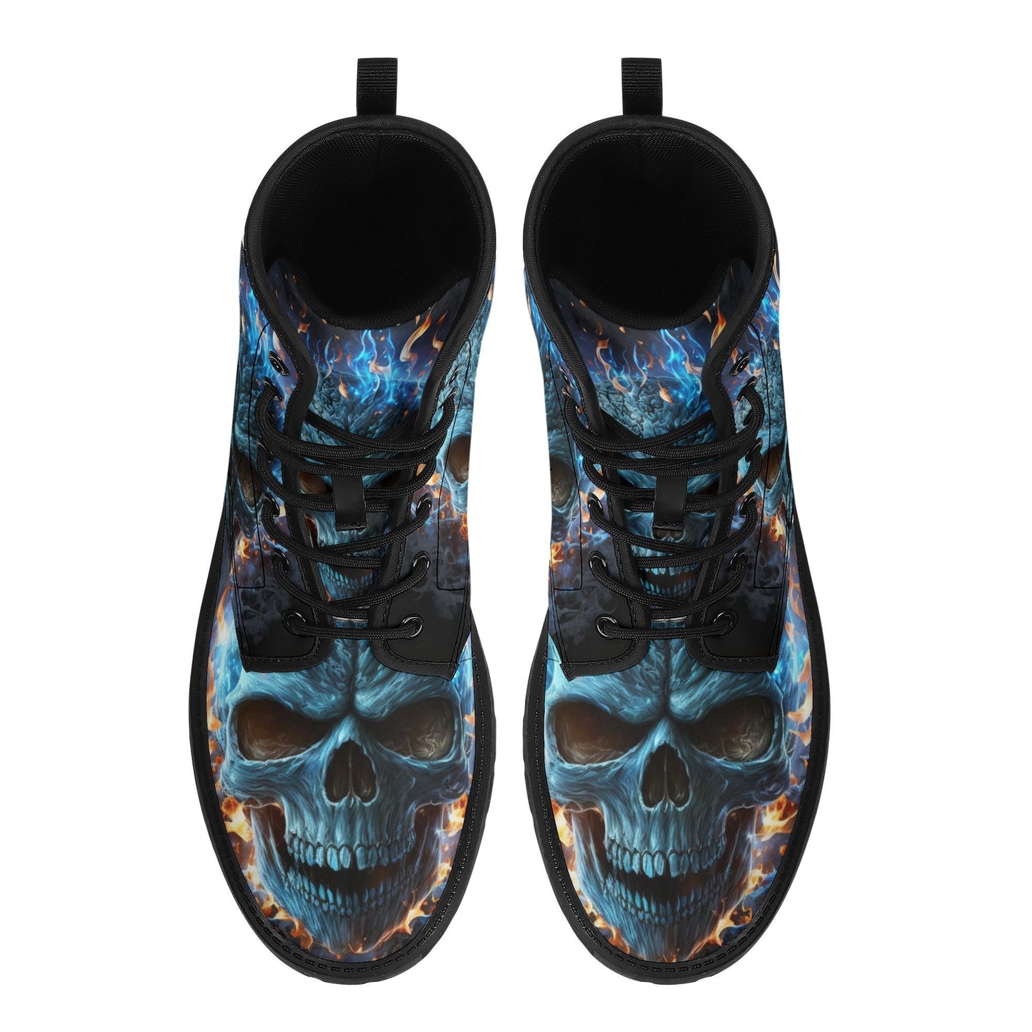 Flaming skull men women boots, Punisher horror gothic skull boots, Halloween skull boots Skeleton skull grim reaper leather rose skull boots