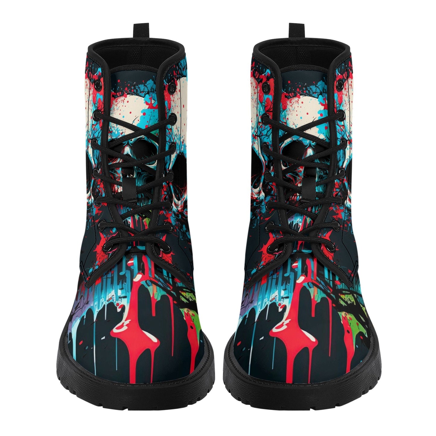 Horror winter boots, evil waterproof boot, flower skull ankle Boots, flower skull waterproof Lace Up Anti-Slip platform nooties, motorcycle