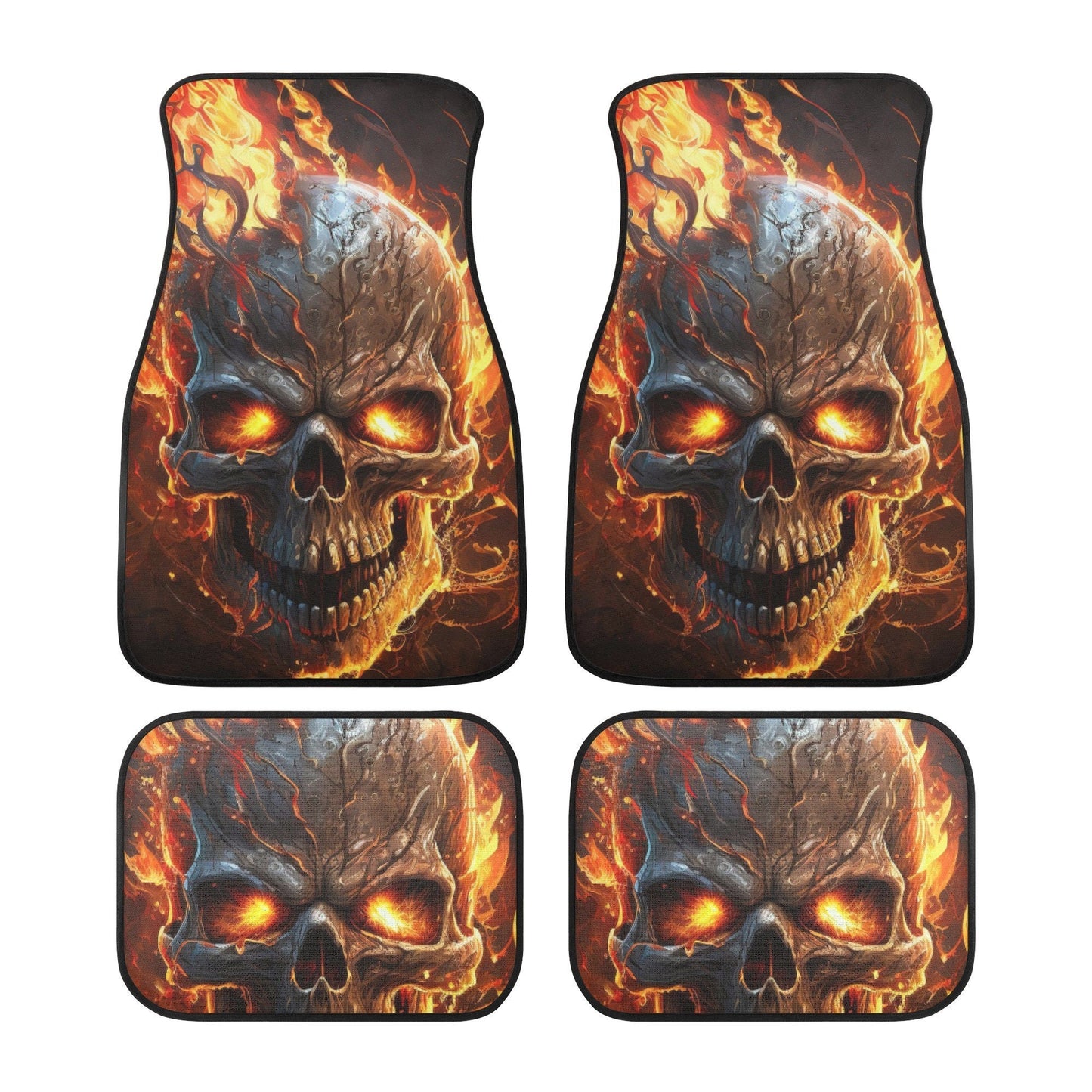 Flaming skull mat for vehicles, floral skull seat cover for truck, skeleton car mat, floral skull car mat flooring, floral skull mat for veh