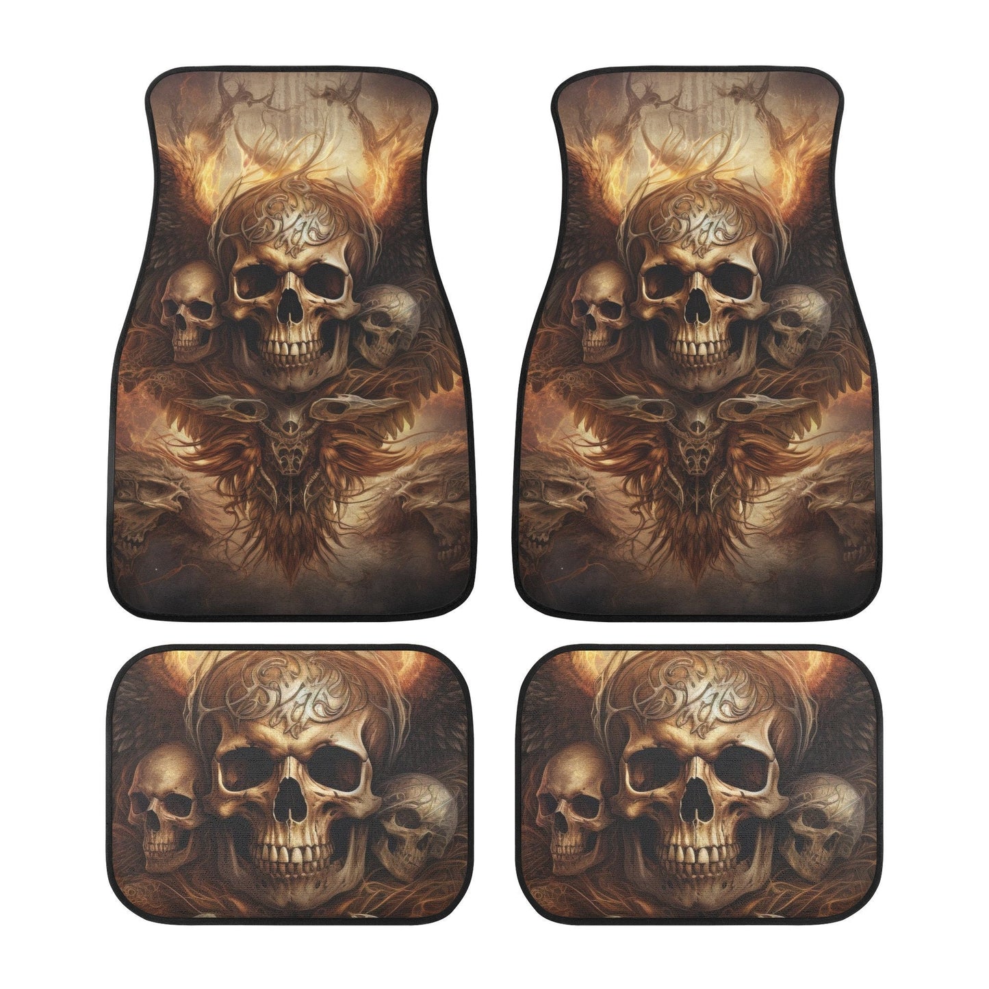 Skeleton car shifter gear cover, skull in fire washable car seat covers, flaming skull armrest covers, skull with scythes car tool christmas