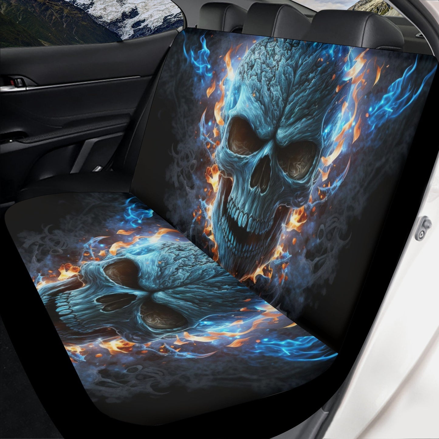 Gothic skull mat for vehicles, punisher skull seat cover for truck, reaper skull car seat belt covers, gothic skull car seat cover full sets