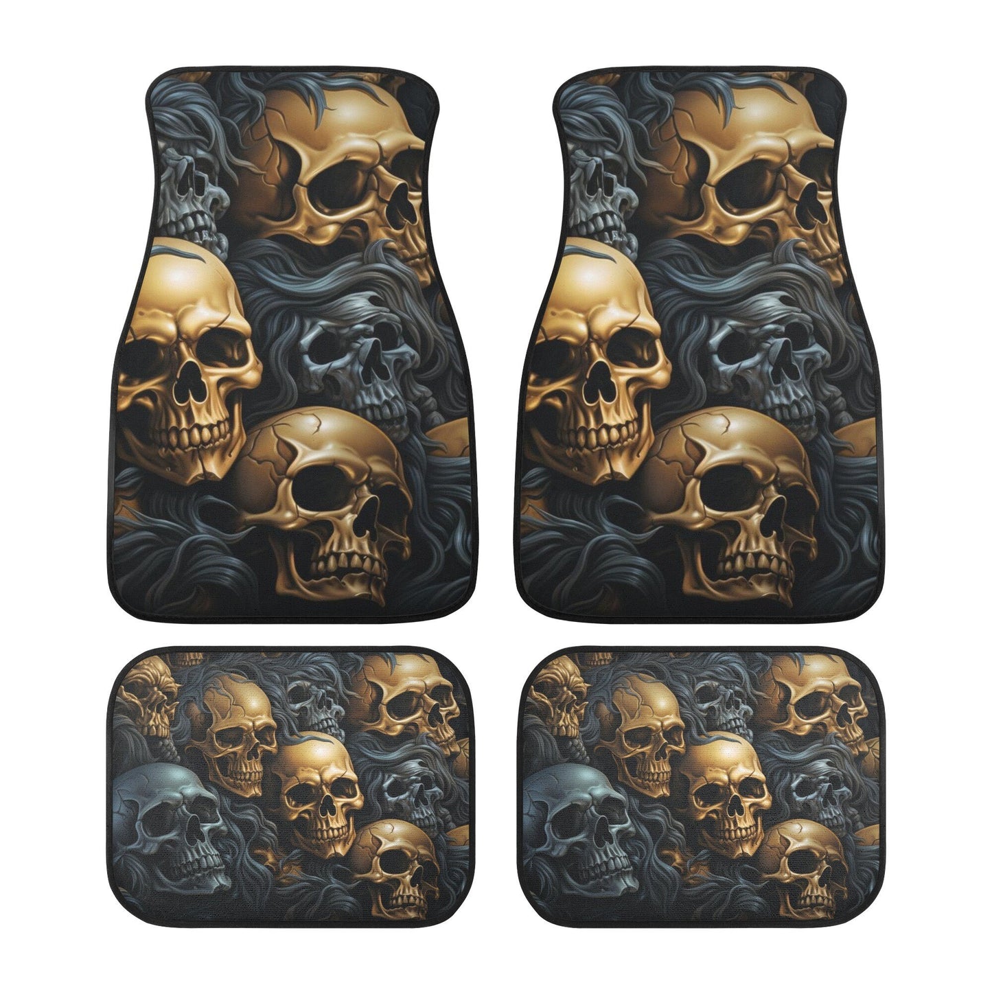 Skull with scythes car seat tool, rose skull slip-on seat covers, reaper skull car floor mat, death skull rug for car, skeleton car mat sets