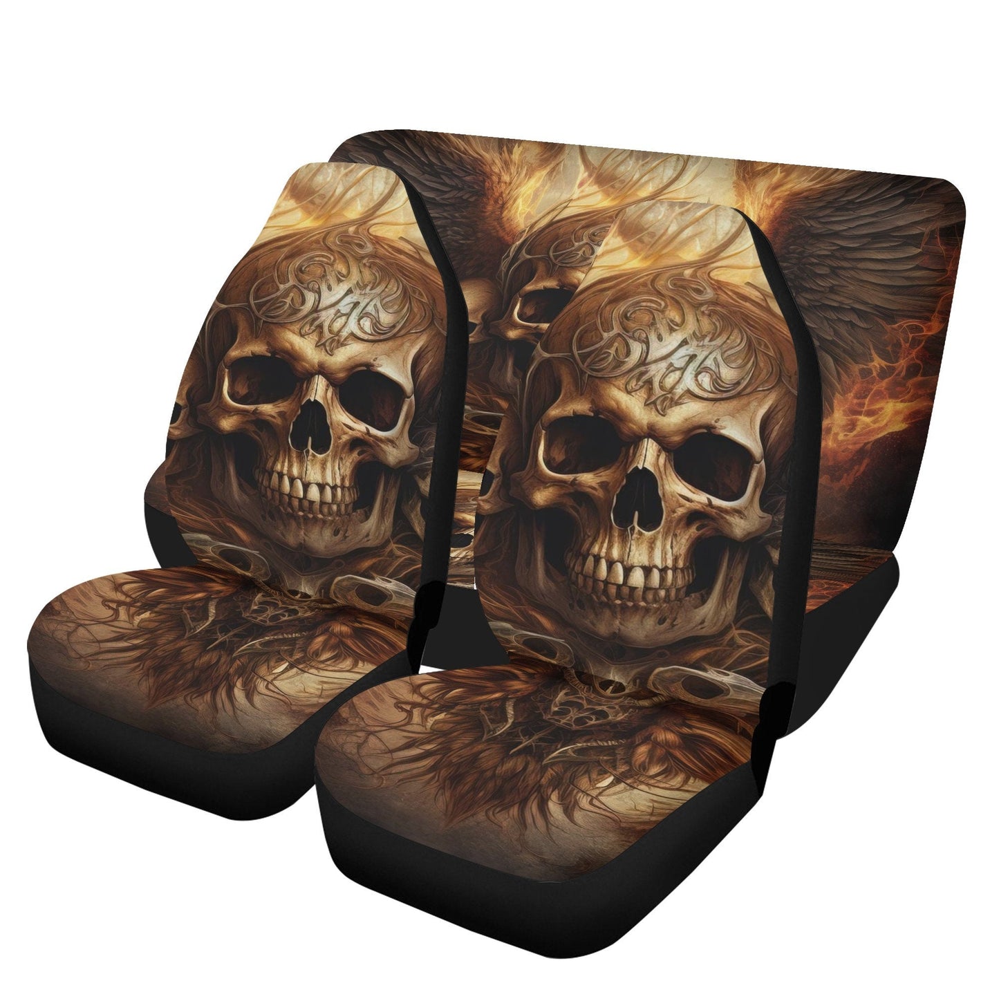 Skeleton car shifter gear cover, skull in fire washable car seat covers, flaming skull armrest covers, skull with scythes car tool christmas