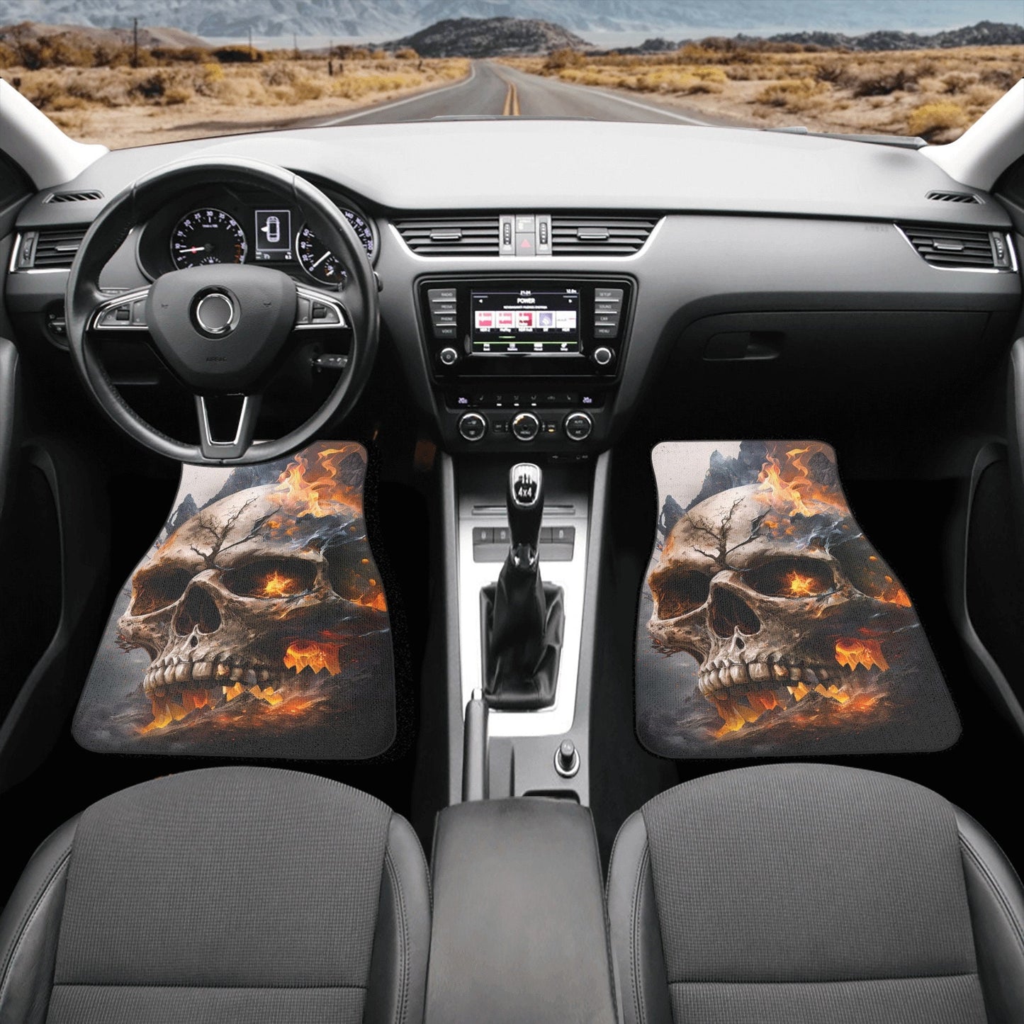 Flaming skull car seat , skull rug mat for car, halloween car shifter gear cover, death skull armrest covers, death skull seat cover protect