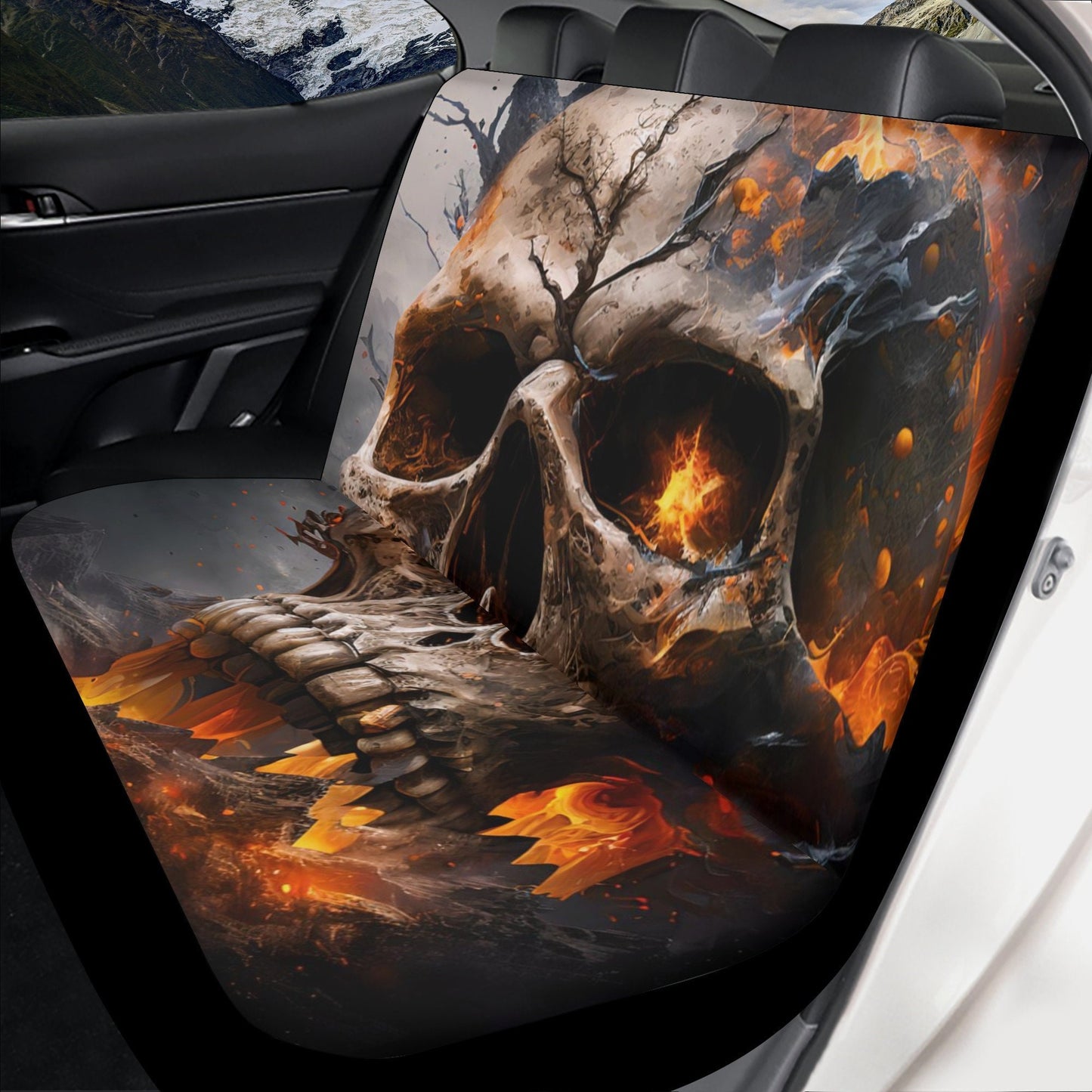 Flaming skull car seat , skull rug mat for car, halloween car shifter gear cover, death skull armrest covers, death skull seat cover protect