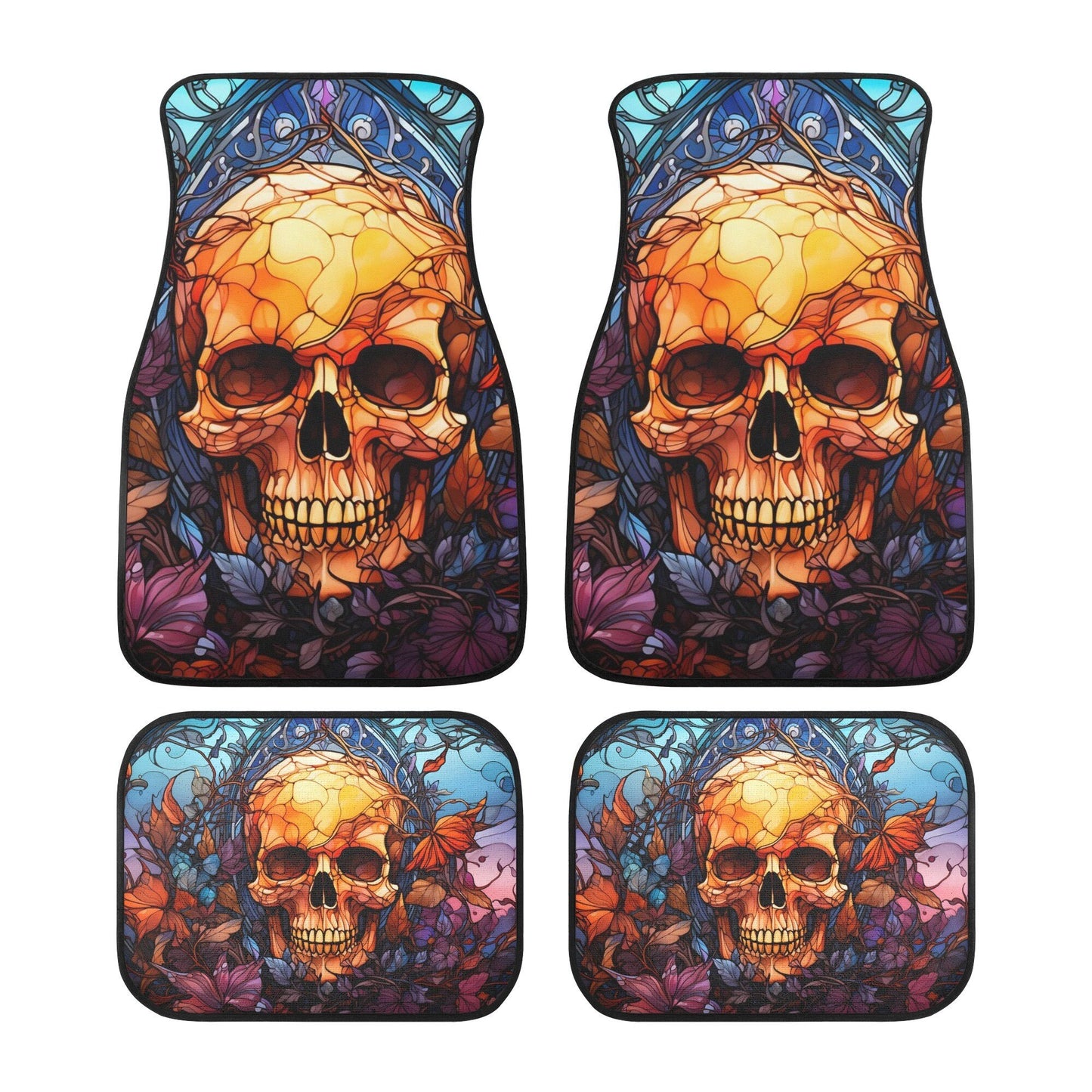 Reaper skull seat cover for car, death skull car shifter gear cover, flaming skull armrest covers, death with scythes rug mat for car mats