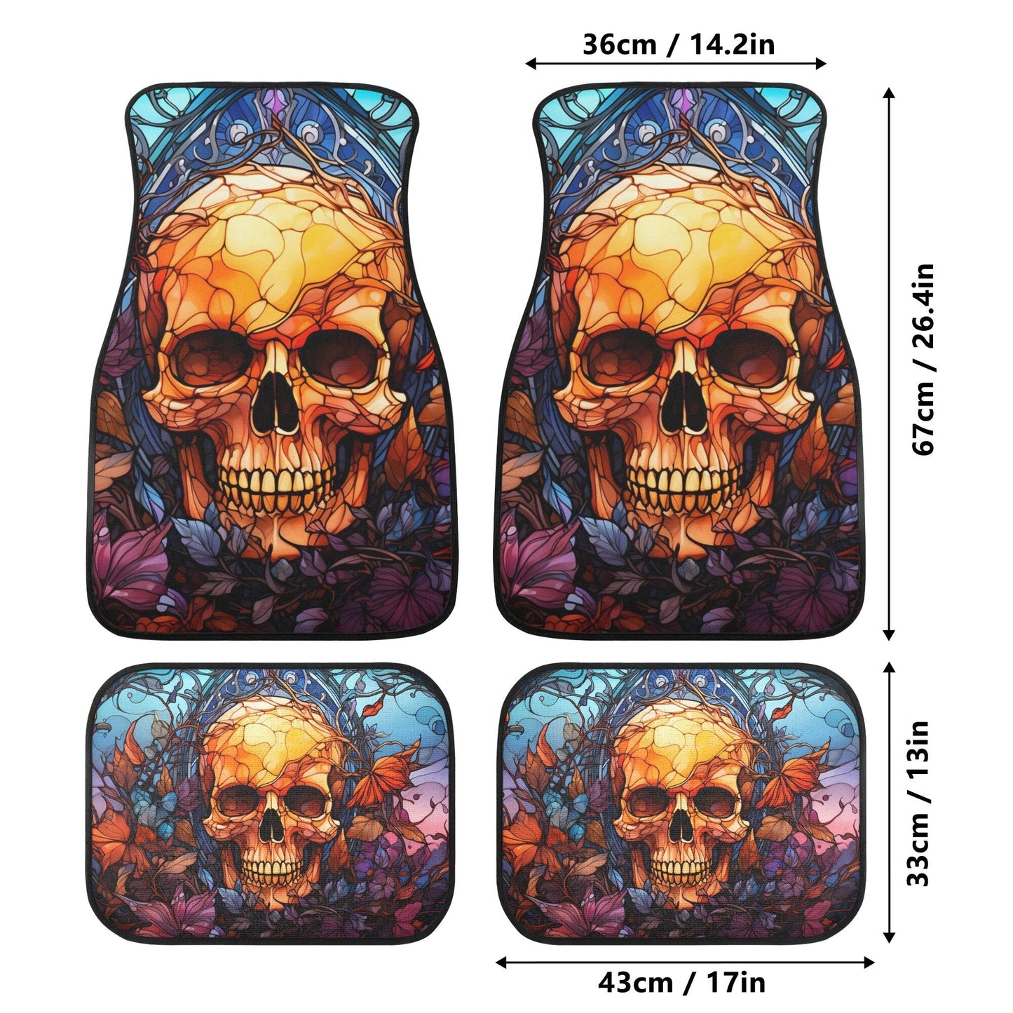 Reaper skull seat cover for car, death skull car shifter gear cover, flaming skull armrest covers, death with scythes rug mat for car mats