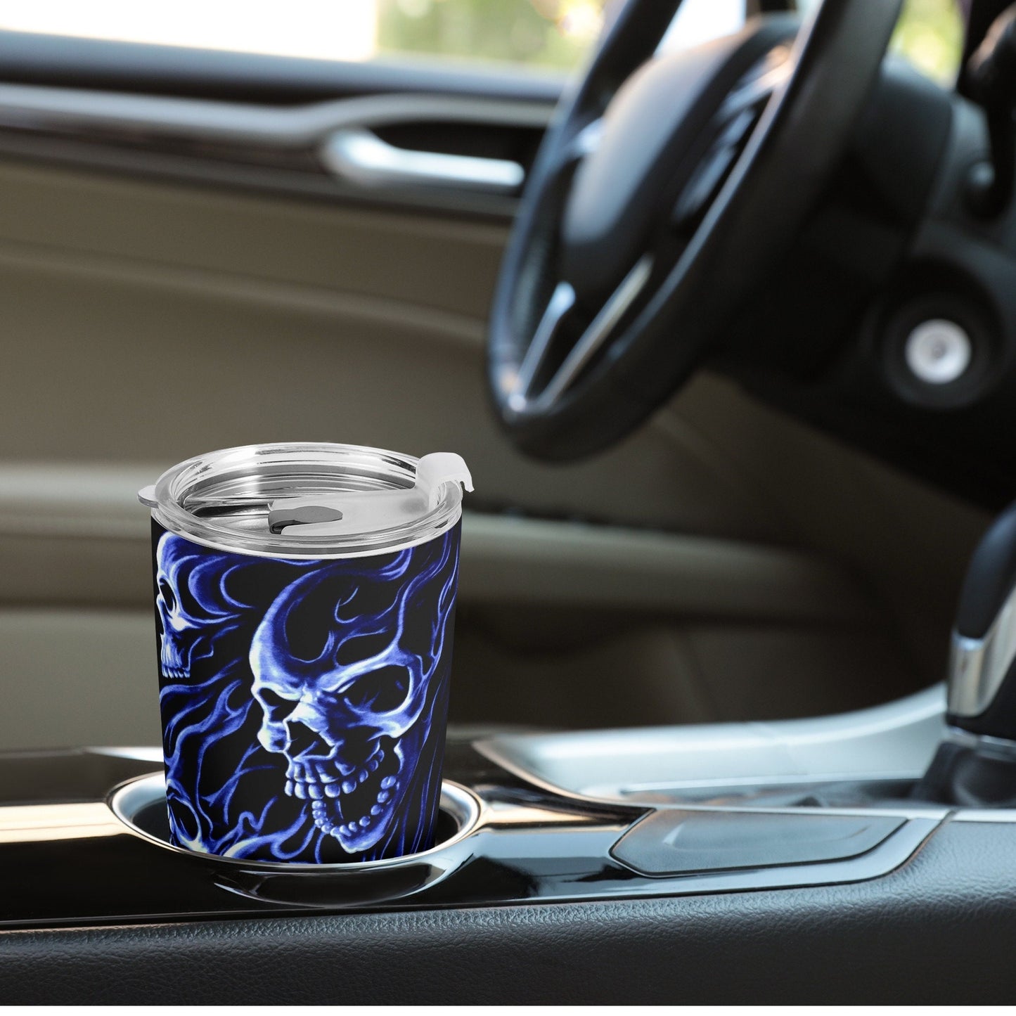 Floral skull cup, horror jumbo Mug, skull in fire beer mug, skeleton cup, evil face beer mug, evil tumbler, flame skull beer mug, skull with