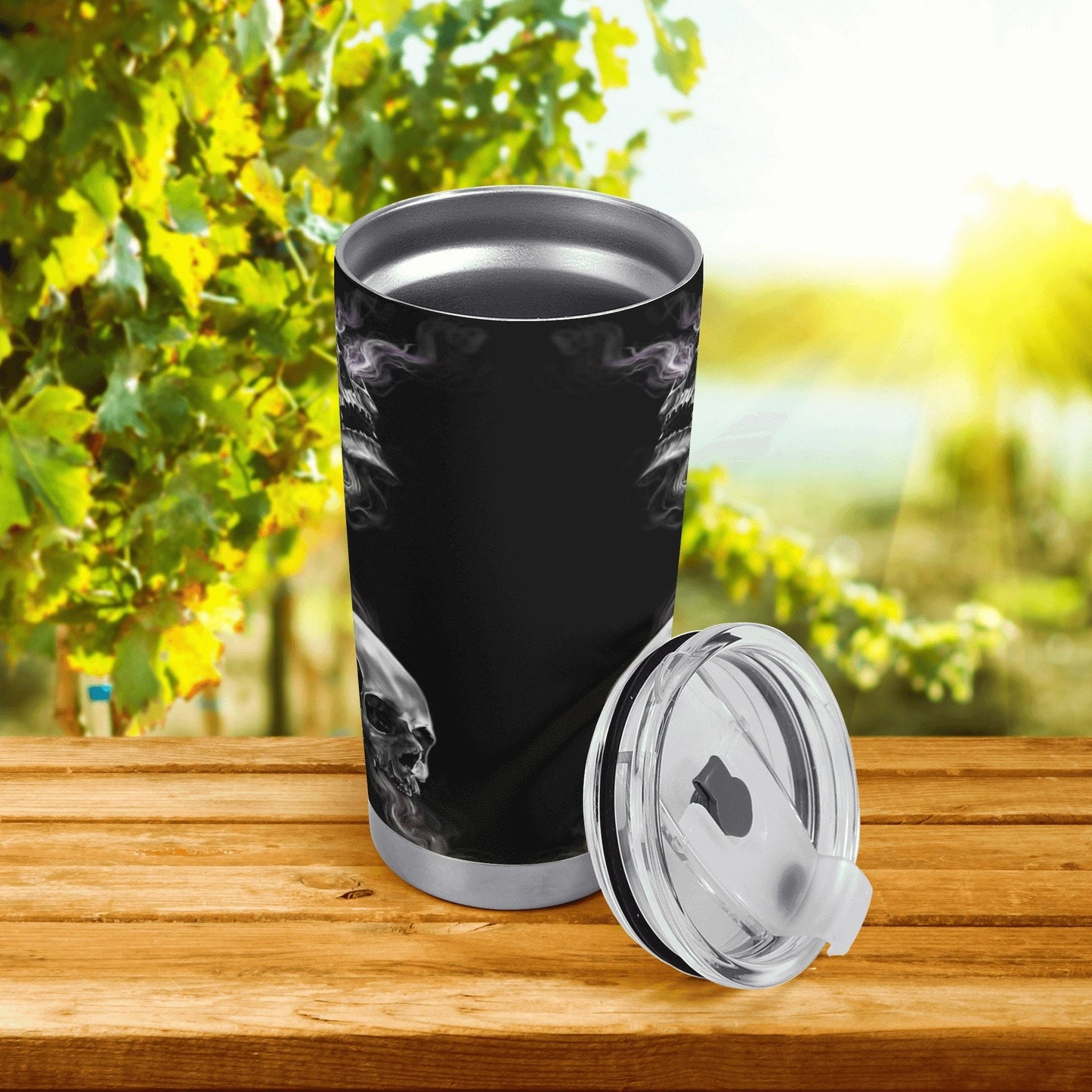 Goth tumbler, rose skull travel mug, hooded skull travel mug, death with scythes beer mug, skull with scythes cup, flower skull tumblr, deat