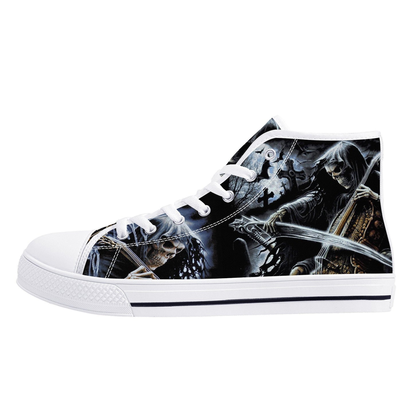 Punisher skull shoes for her, reaper skull shoes for her, rose skull men shoes, skull with scythes sneakers gift, evil face causual shoes, g