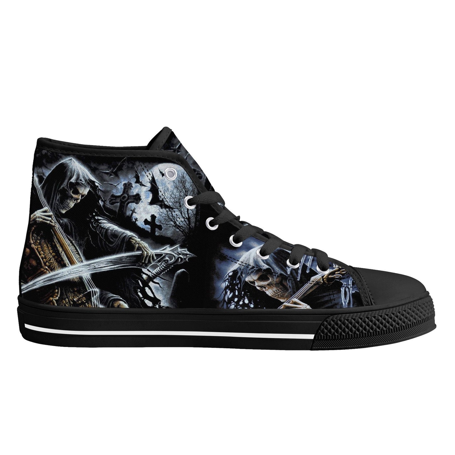 Punisher skull shoes for her, reaper skull shoes for her, rose skull men shoes, skull with scythes sneakers gift, evil face causual shoes, g