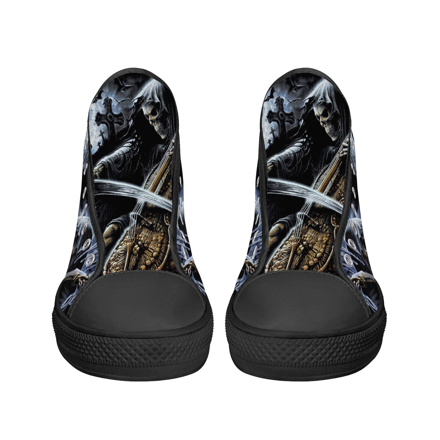 Punisher skull shoes for her, reaper skull shoes for her, rose skull men shoes, skull with scythes sneakers gift, evil face causual shoes, g