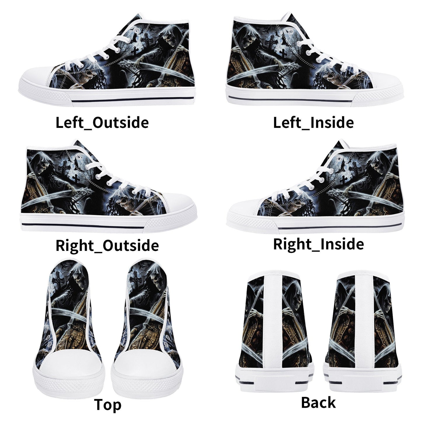 Punisher skull shoes for her, reaper skull shoes for her, rose skull men shoes, skull with scythes sneakers gift, evil face causual shoes, g