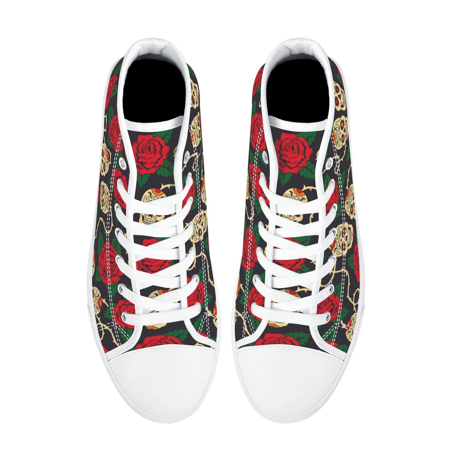 Floral skull causual shoes, flame skull high top shoes, motorcycle skull sneakers gift, skeleton men shoes, rose skull high top shoes, rose
