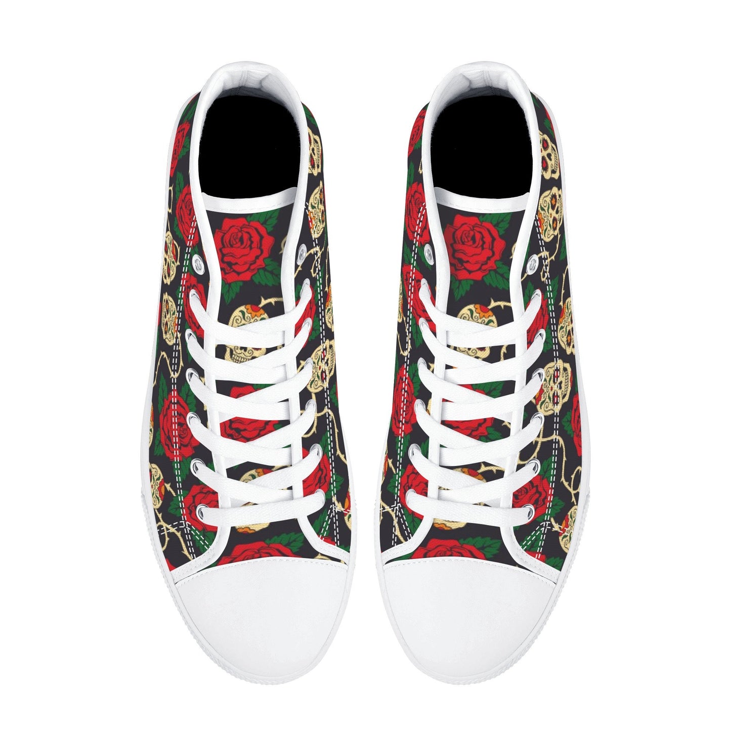 Floral skull causual shoes, flame skull high top shoes, motorcycle skull sneakers gift, skeleton men shoes, rose skull high top shoes, rose