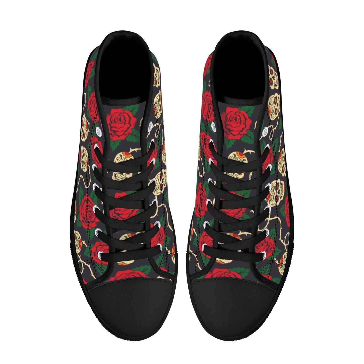 Floral skull causual shoes, flame skull high top shoes, motorcycle skull sneakers gift, skeleton men shoes, rose skull high top shoes, rose