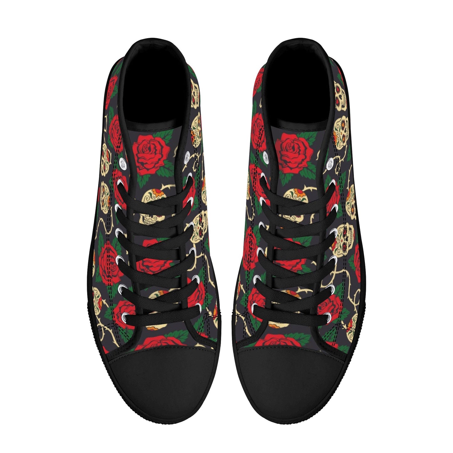 Floral skull causual shoes, flame skull high top shoes, motorcycle skull sneakers gift, skeleton men shoes, rose skull high top shoes, rose