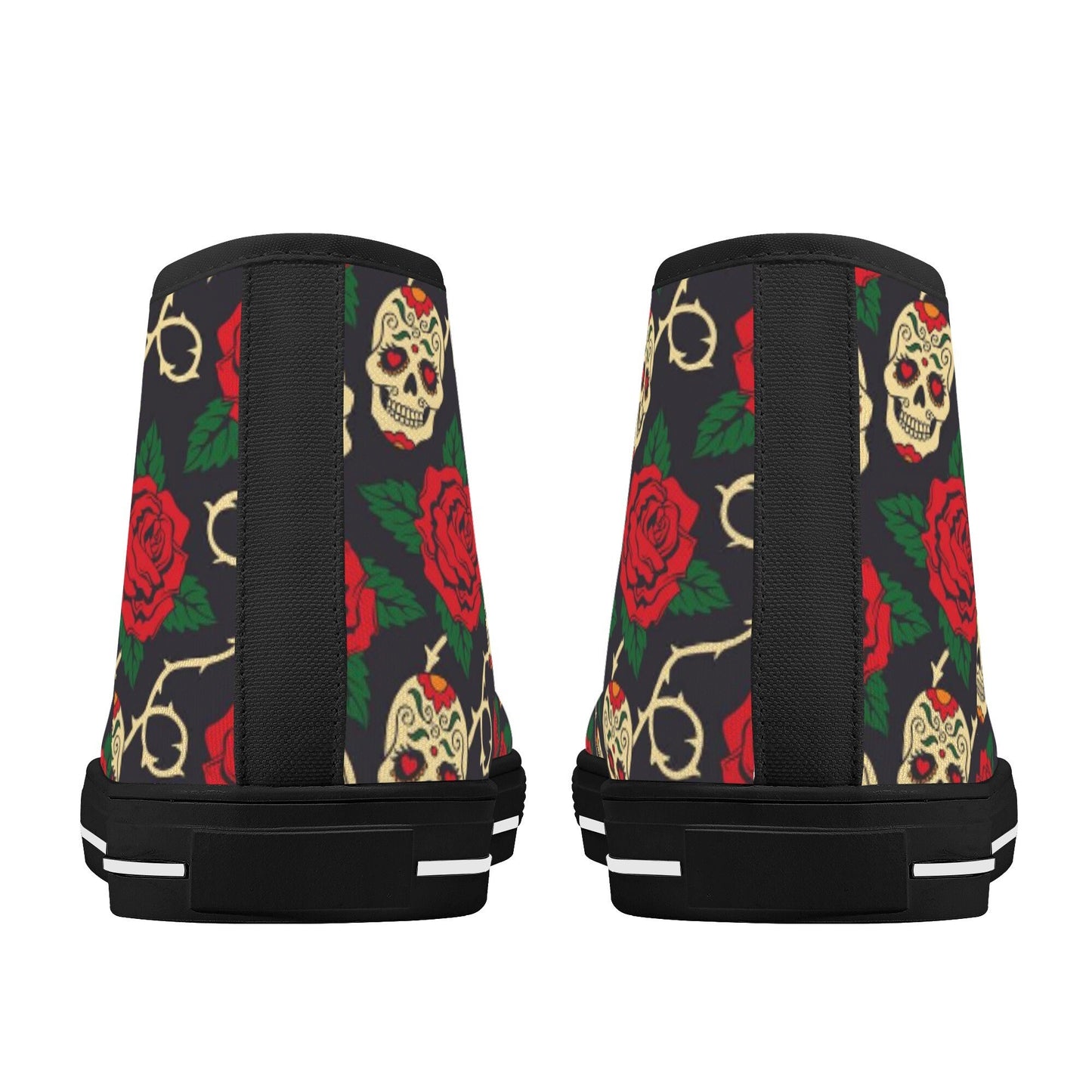 Floral skull causual shoes, flame skull high top shoes, motorcycle skull sneakers gift, skeleton men shoes, rose skull high top shoes, rose