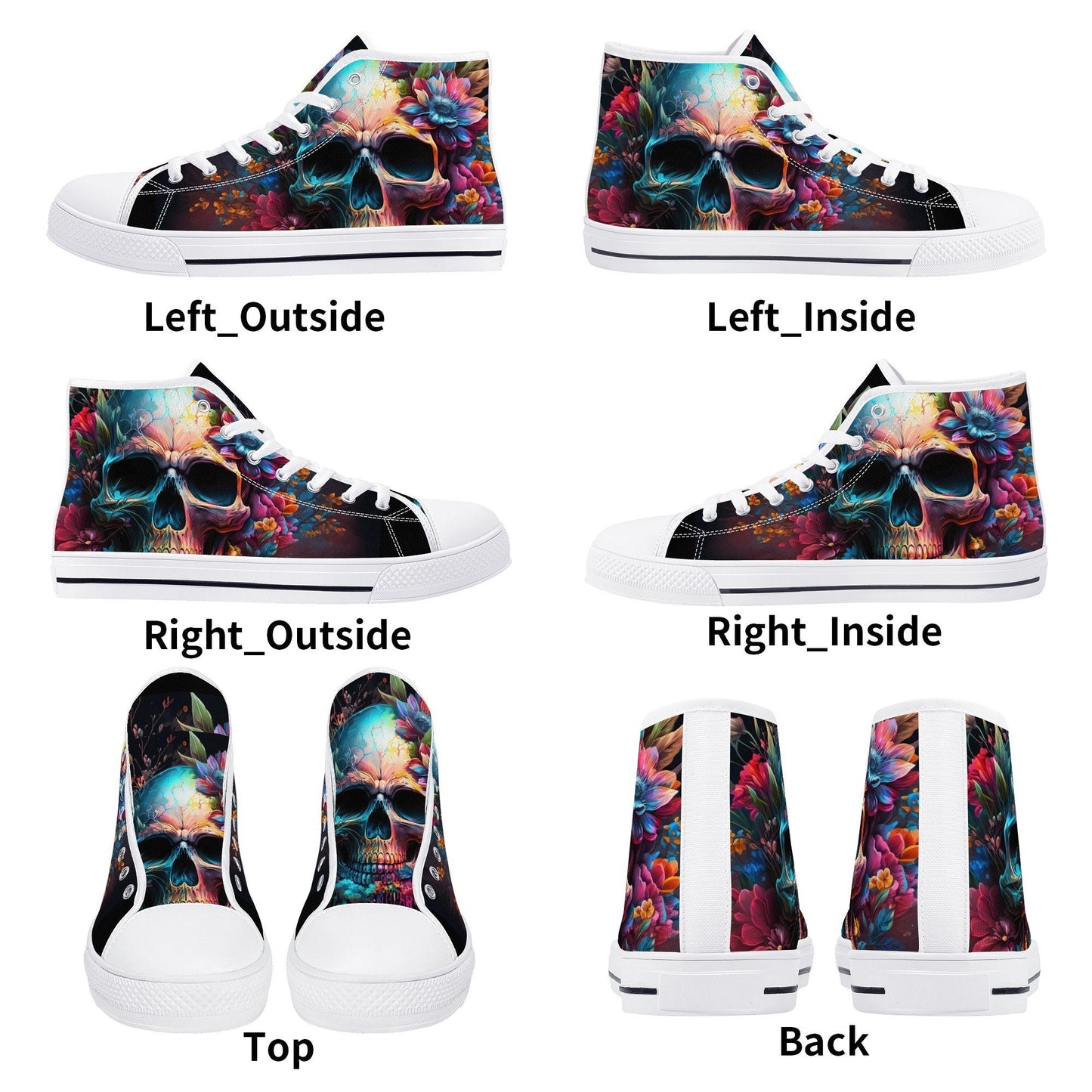 Rose skull causual sneakers, punisher skull shoes, skull in fire shoes gift, biker skull high-top shoes, christmas skull shoes for her, moto
