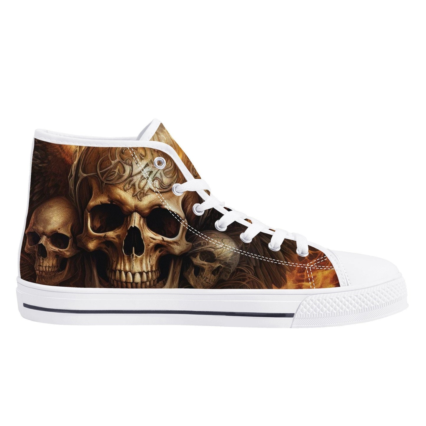 Goth canvas shoes, flaming skull high top shoes, rose skull shoes, flaming skull men sneakers, hooded skull women sneakers, gothic skull sho