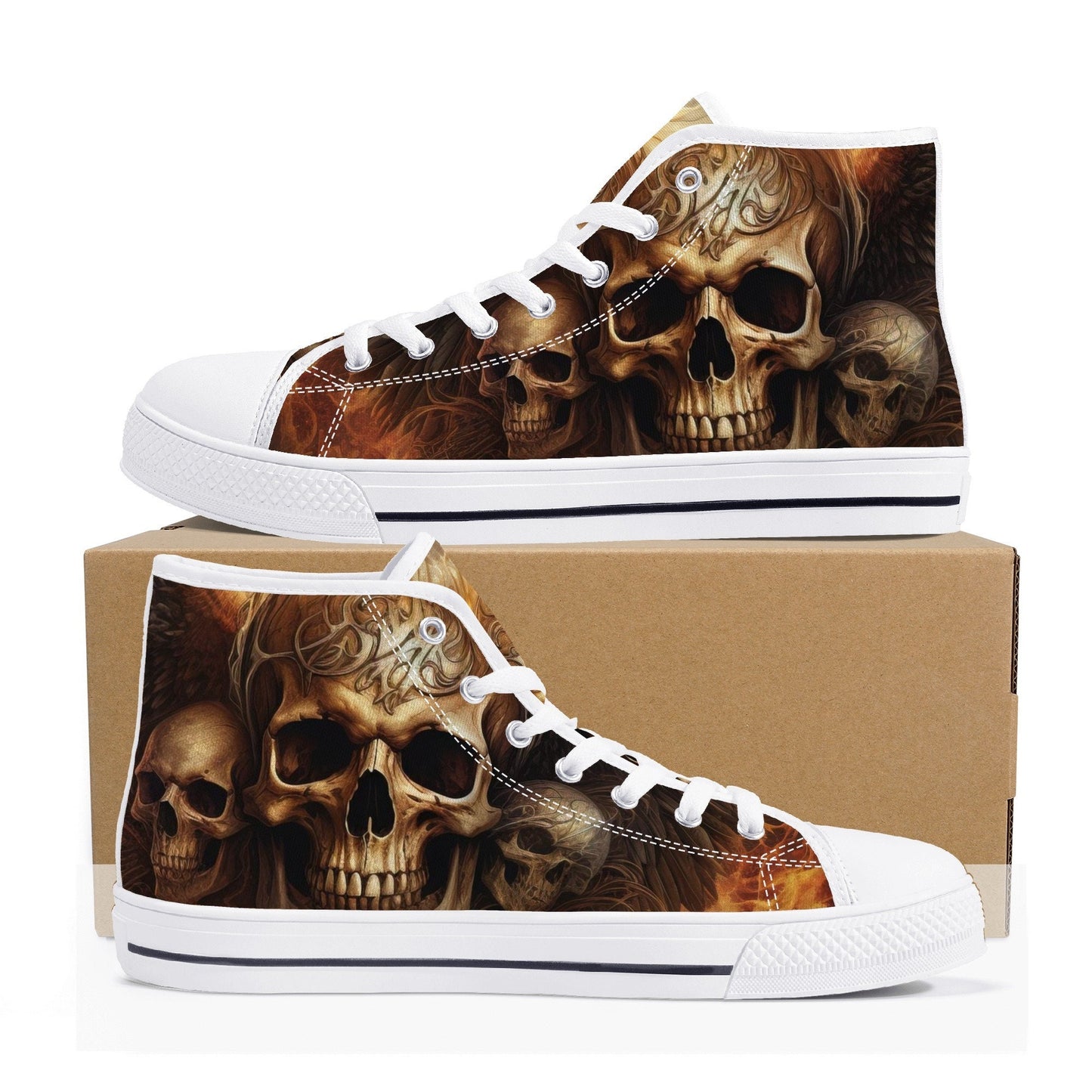 Goth canvas shoes, flaming skull high top shoes, rose skull shoes, flaming skull men sneakers, hooded skull women sneakers, gothic skull sho