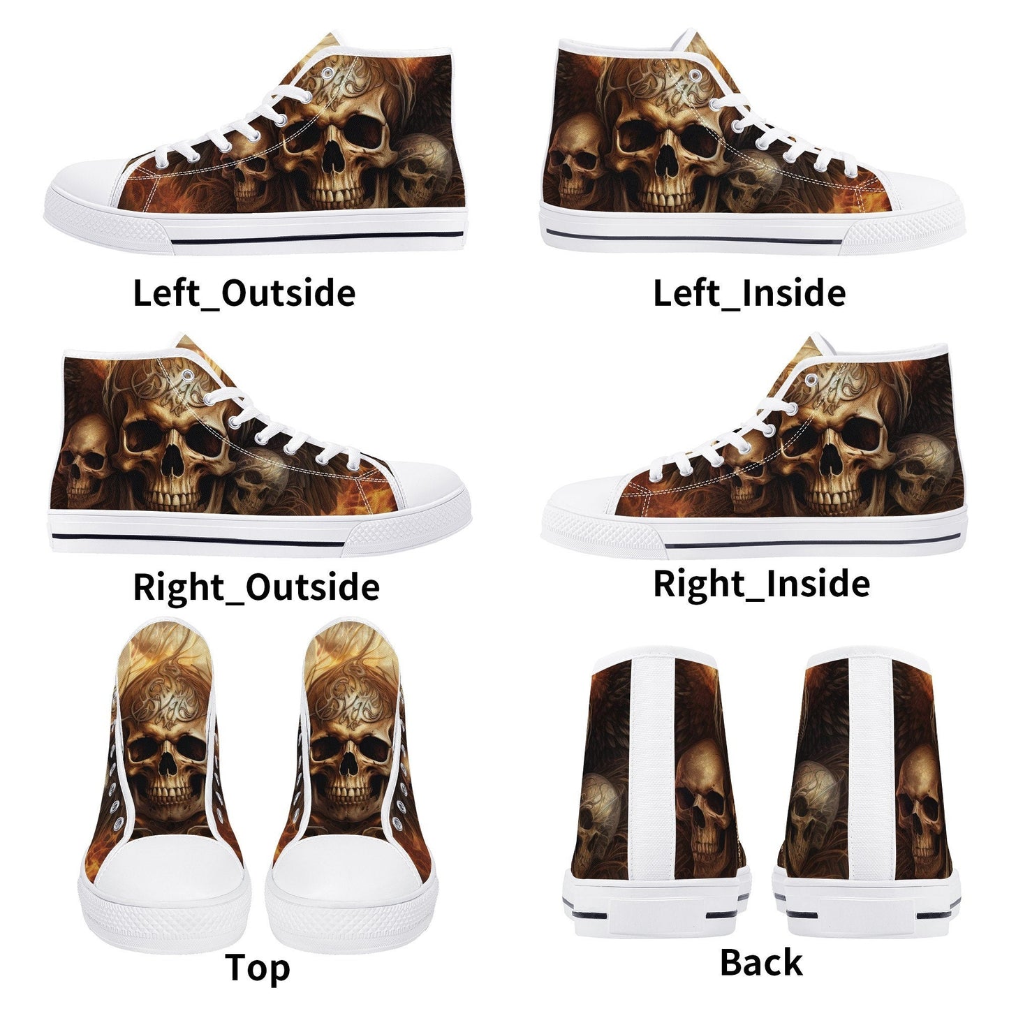 Goth canvas shoes, flaming skull high top shoes, rose skull shoes, flaming skull men sneakers, hooded skull women sneakers, gothic skull sho