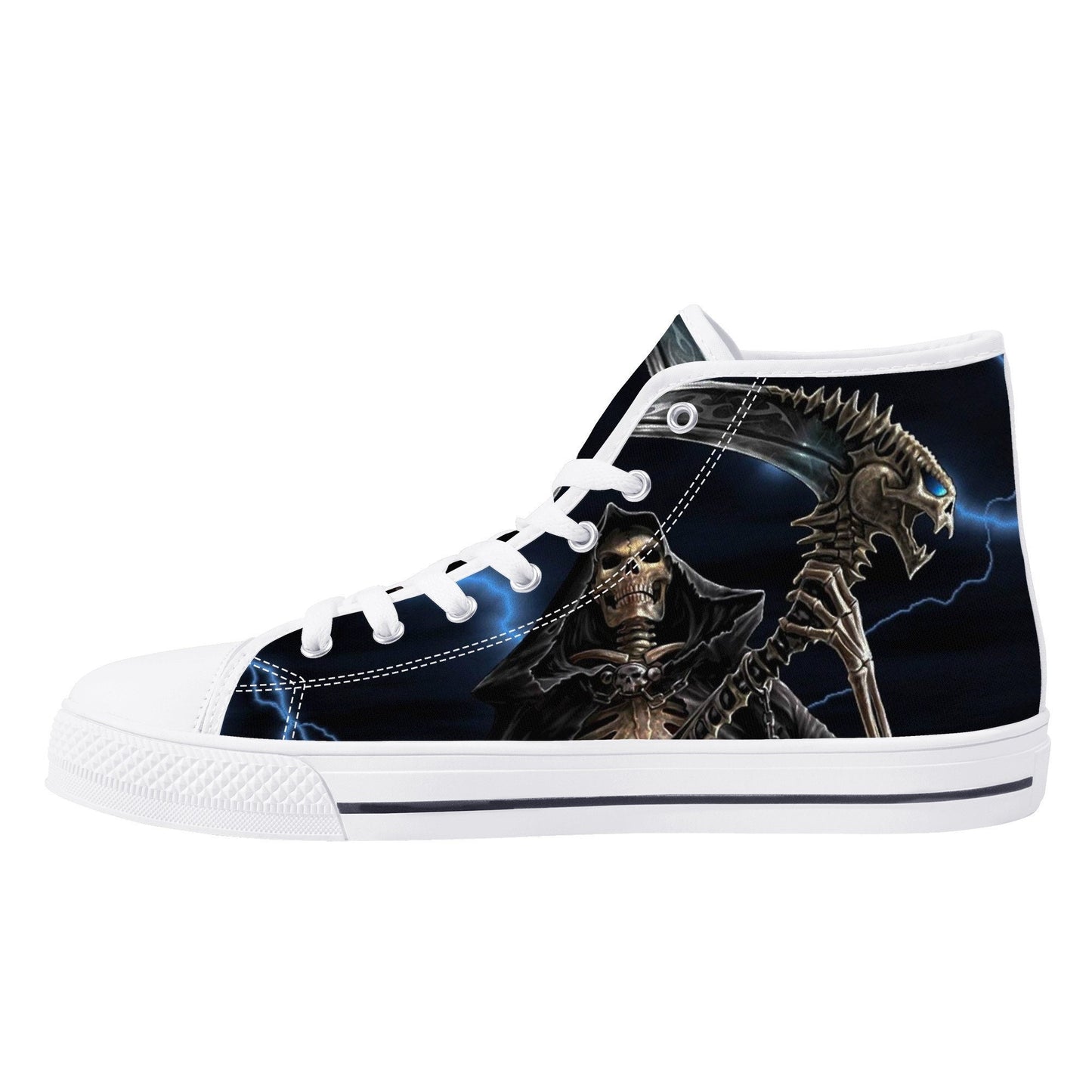 Halloween hight top sneakers, dark horror high-top shoes, skull with scythes men sneakers, evil face high top shoes, evil face shoes, flower