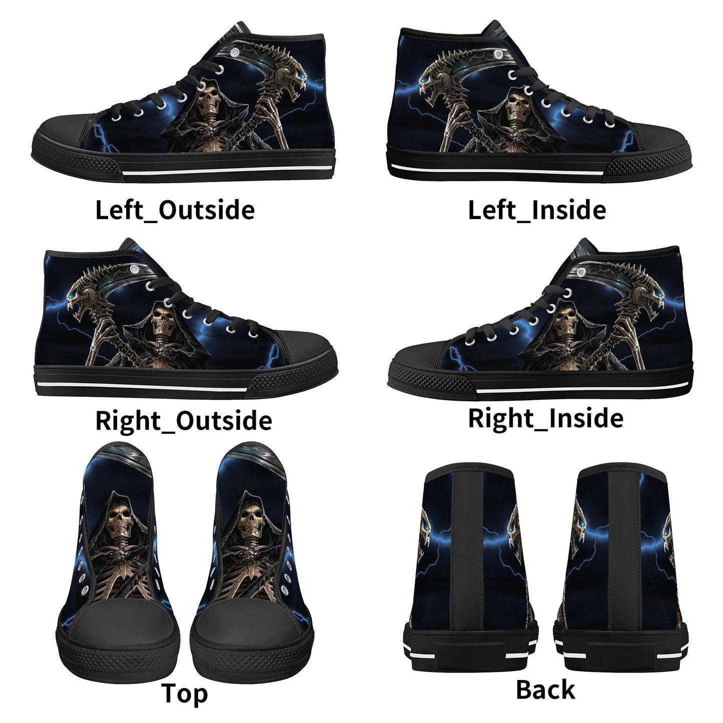 Halloween hight top sneakers, dark horror high-top shoes, skull with scythes men sneakers, evil face high top shoes, evil face shoes, flower