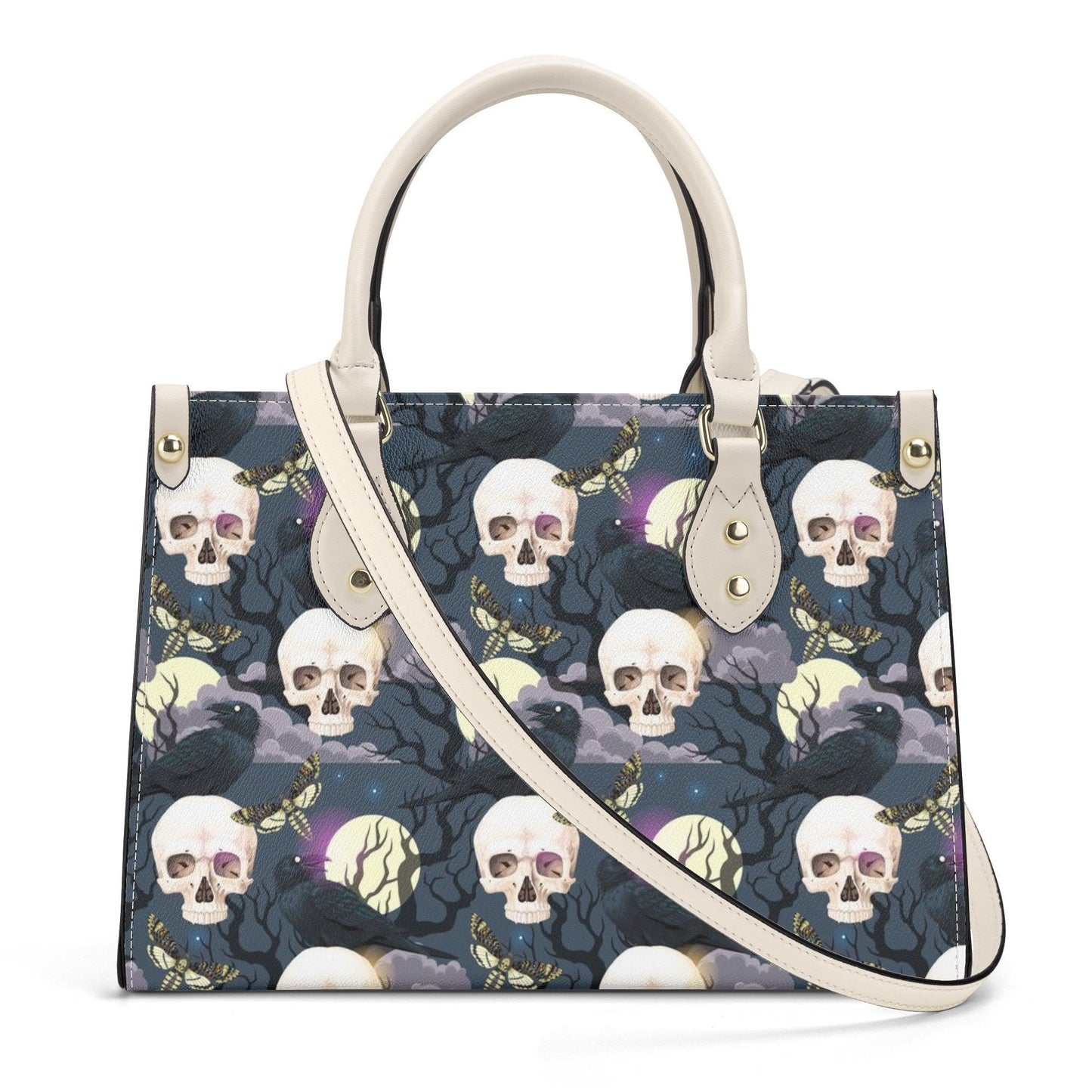 Evil face bag with shoulder strap, dark horror tote bag, rose skull purse, flame skull women's handbag, floral skull purse, death with scyth