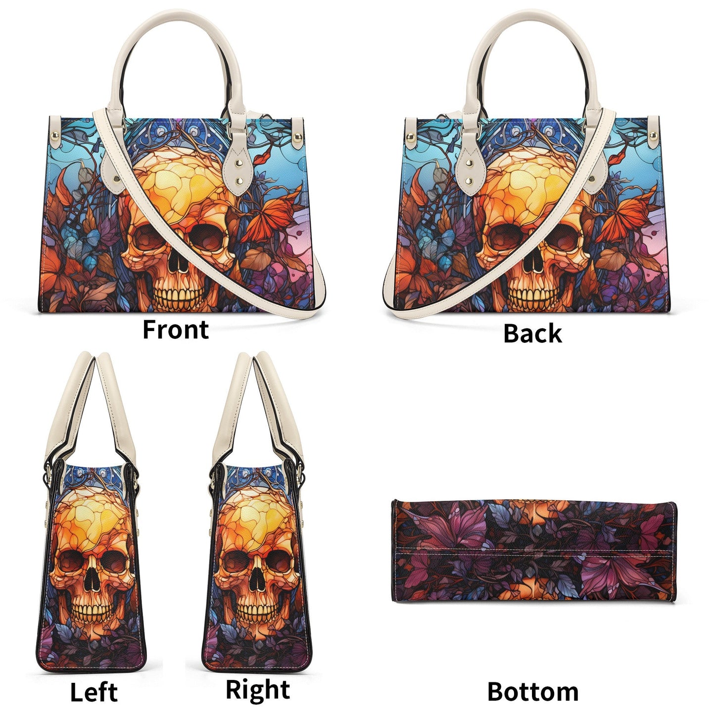 Flower skull cosmetic bag, skull women's handbag, skull handbag with strap, spooky death crossbody bag, gothic skull women's handbag, skelet